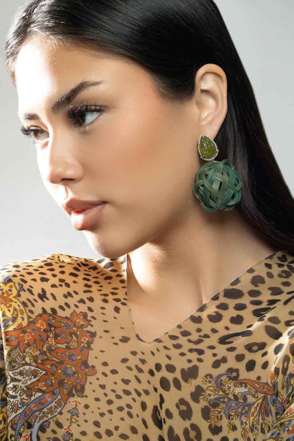Peridot Tsavorite Green Bamboo Earrings-YELLOW GOLD-JEWELRYFINE JEWELEARRING-SILVIA FURMANOVICH
