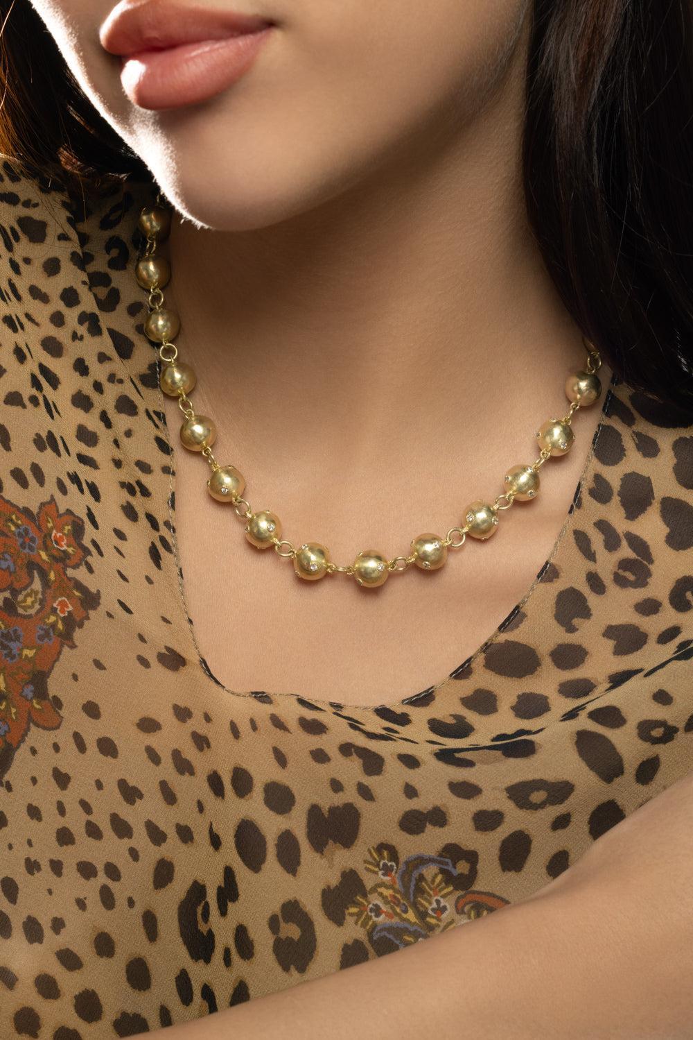 Modern Etruscan Diamond Ball Chain-YELLOW GOLD-JEWELRYFINE JEWELNECKLACE O-TANYA FARAH