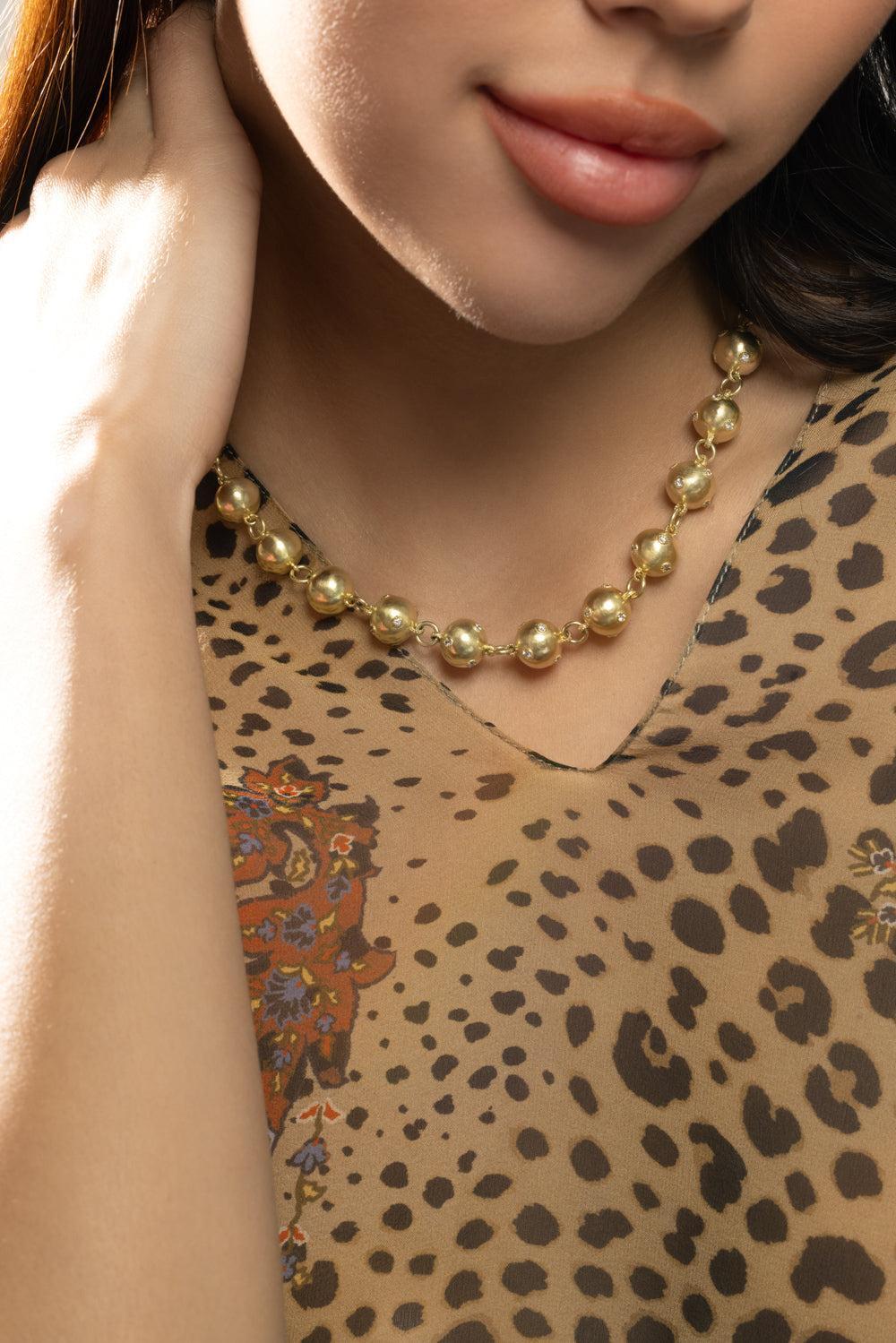 Modern Etruscan Diamond Ball Chain-YELLOW GOLD-JEWELRYFINE JEWELNECKLACE O-TANYA FARAH