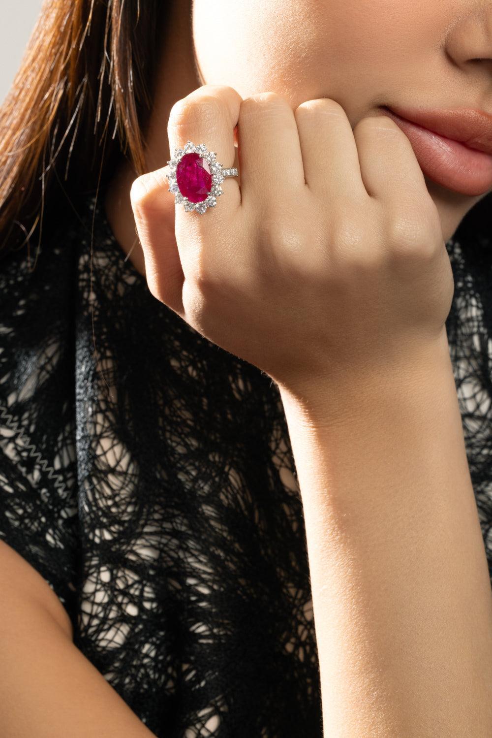 Ruby Diamond Surrounding Ring-PLATINUM-6-JEWELRYFINE JEWELRING-PIRANESI
