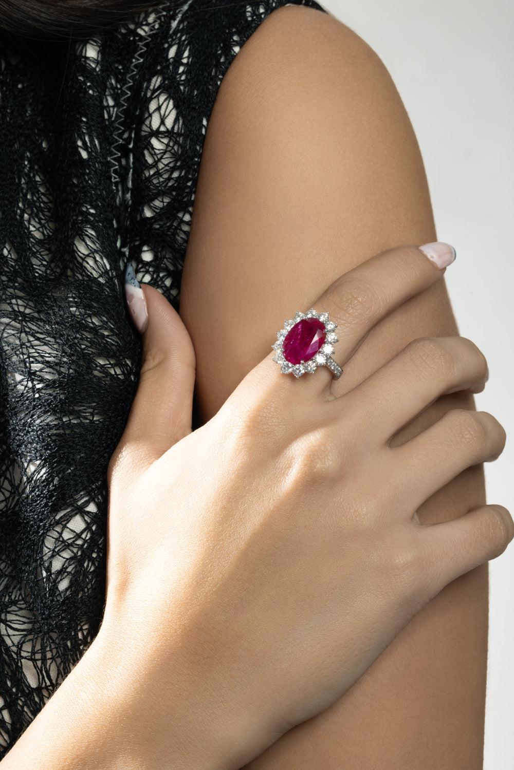 Ruby Diamond Surrounding Ring-PLATINUM-6-JEWELRYFINE JEWELRING-PIRANESI