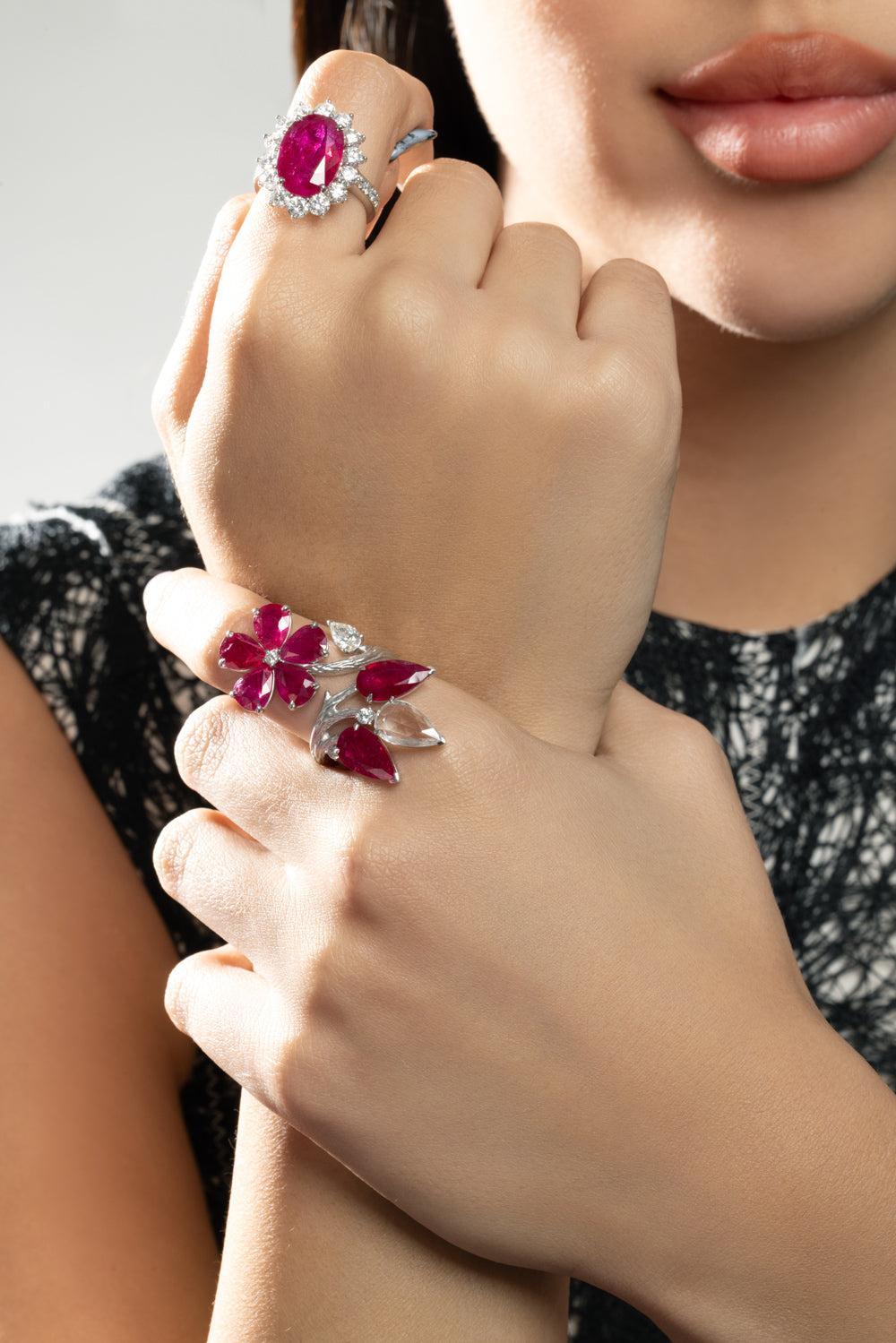 Rubellite Diamond Oval Ring-WHITE GOLD-6.5-JEWELRYFINE JEWELRING-PIRANESI