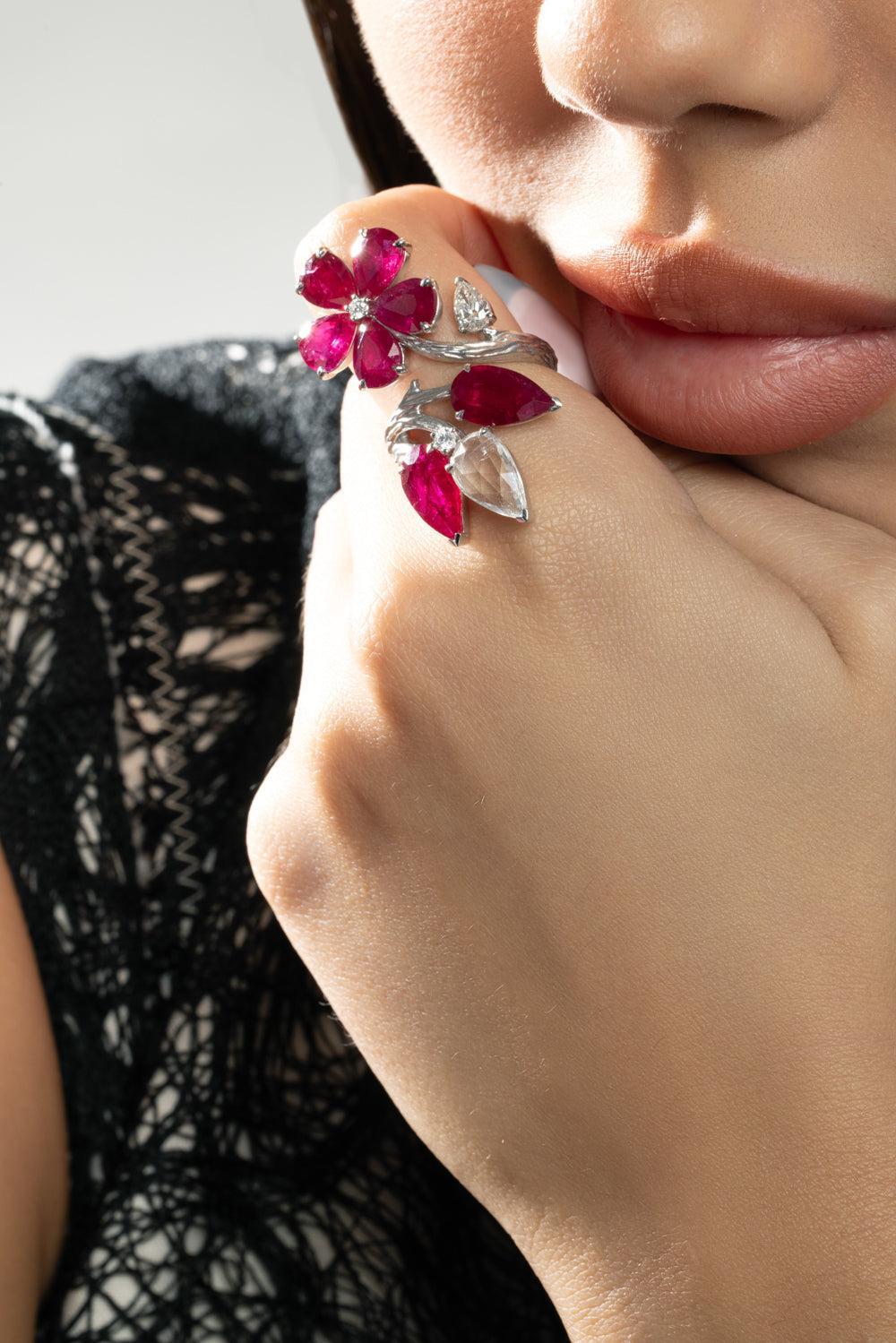 Rubellite Diamond Oval Ring-WHITE GOLD-6.5-JEWELRYFINE JEWELRING-PIRANESI