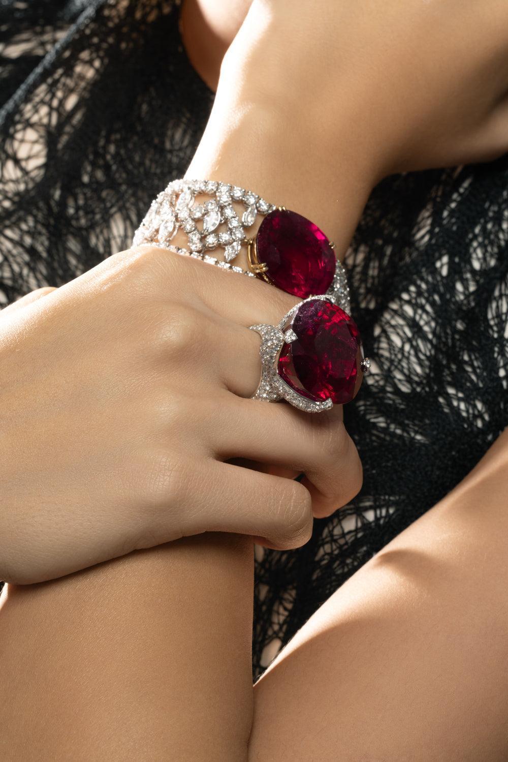 Rocky Crystal Ruby Flower Ring-WHITE GOLD-6.5-JEWELRYFINE JEWELRING-PIRANESI