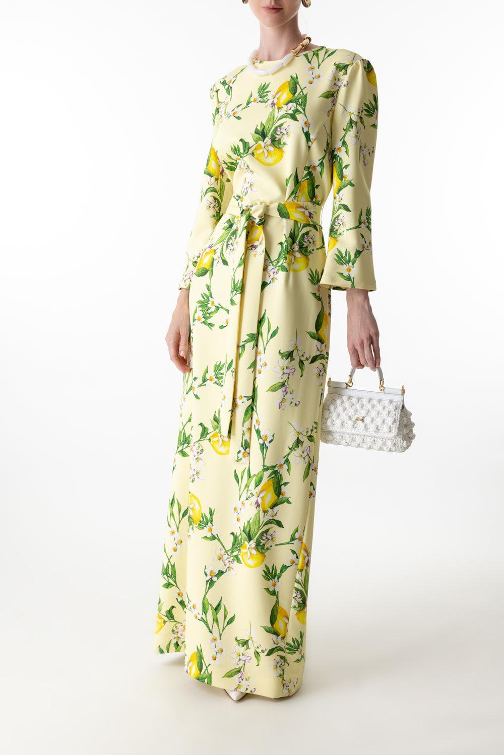 Long Sleeve Sheath Dress-LEMON DROP MULTI-2-CLOTHINGDRESSGOWN-MONIQUE LHUILLIER