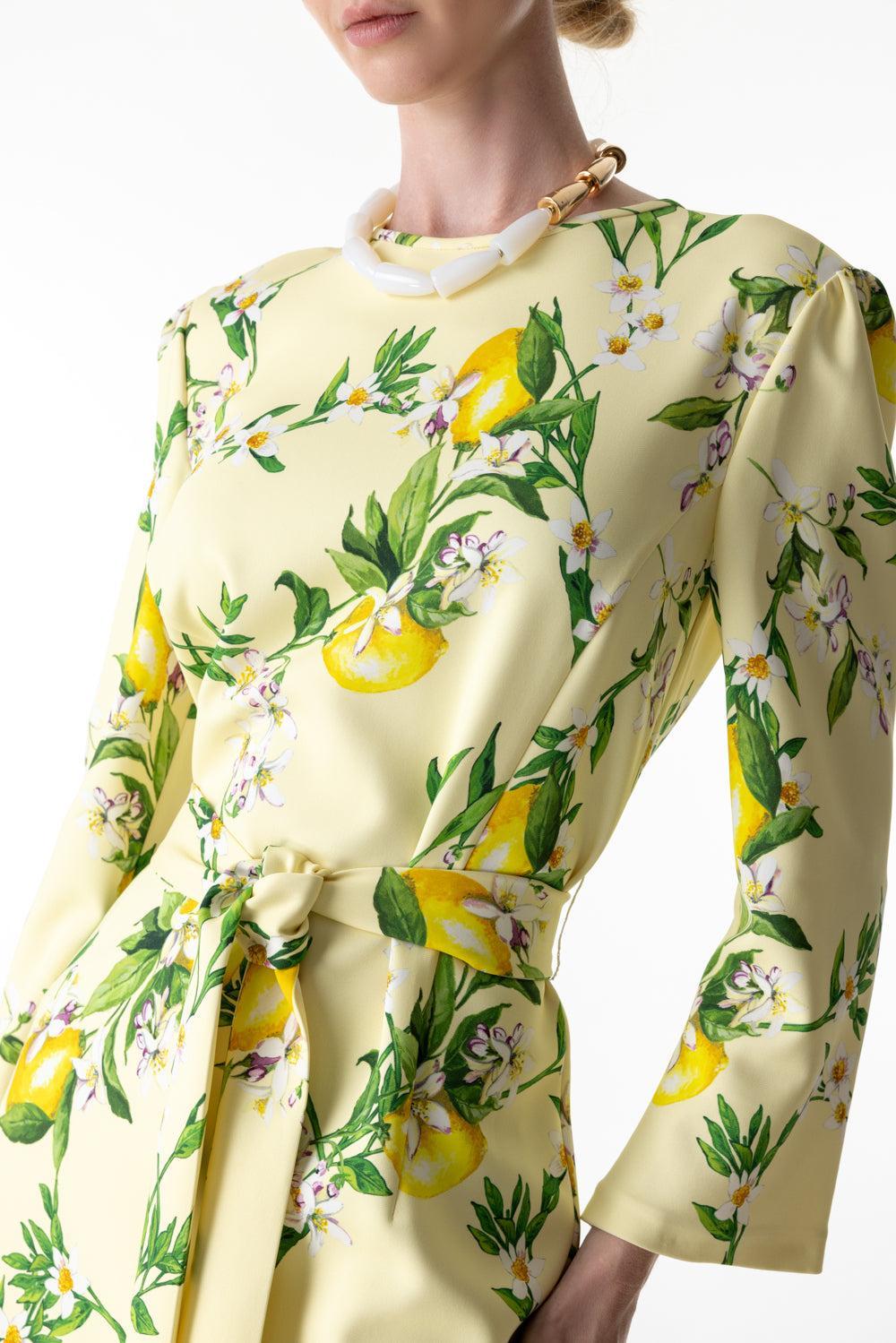 Long Sleeve Sheath Dress-LEMON DROP MULTI-2-CLOTHINGDRESSGOWN-MONIQUE LHUILLIER