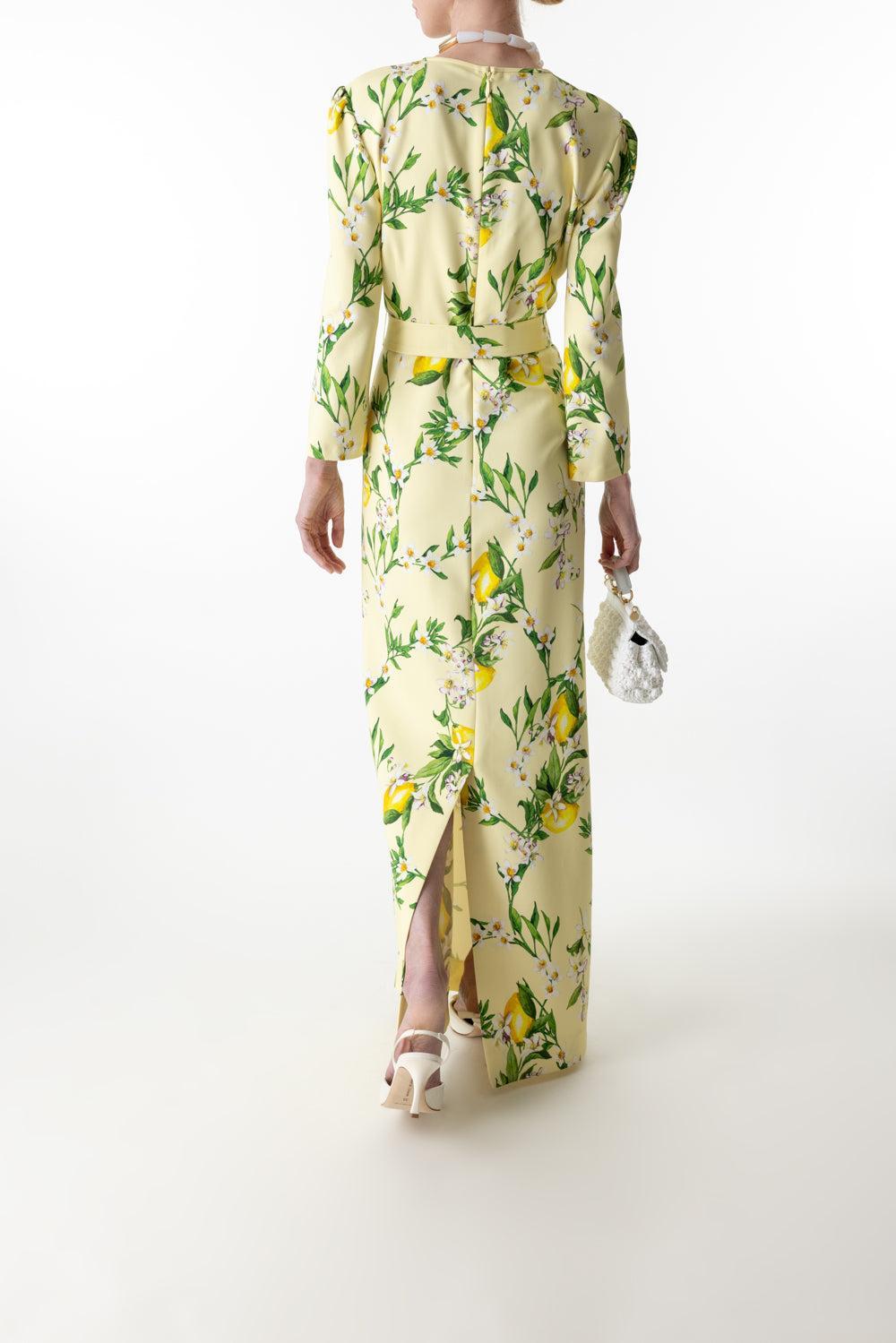 Long Sleeve Sheath Dress-LEMON DROP MULTI-2-CLOTHINGDRESSGOWN-MONIQUE LHUILLIER