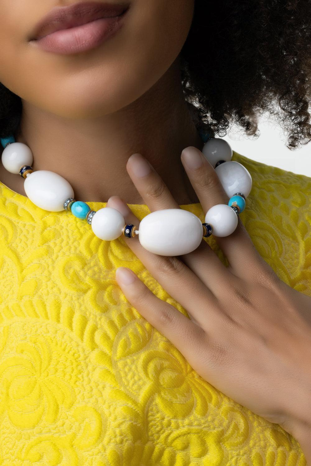 White Opal Turquoise Bead Necklace-YELLOW GOLD-17-JEWELRYFINE JEWELNECKLACE O-VERDURA