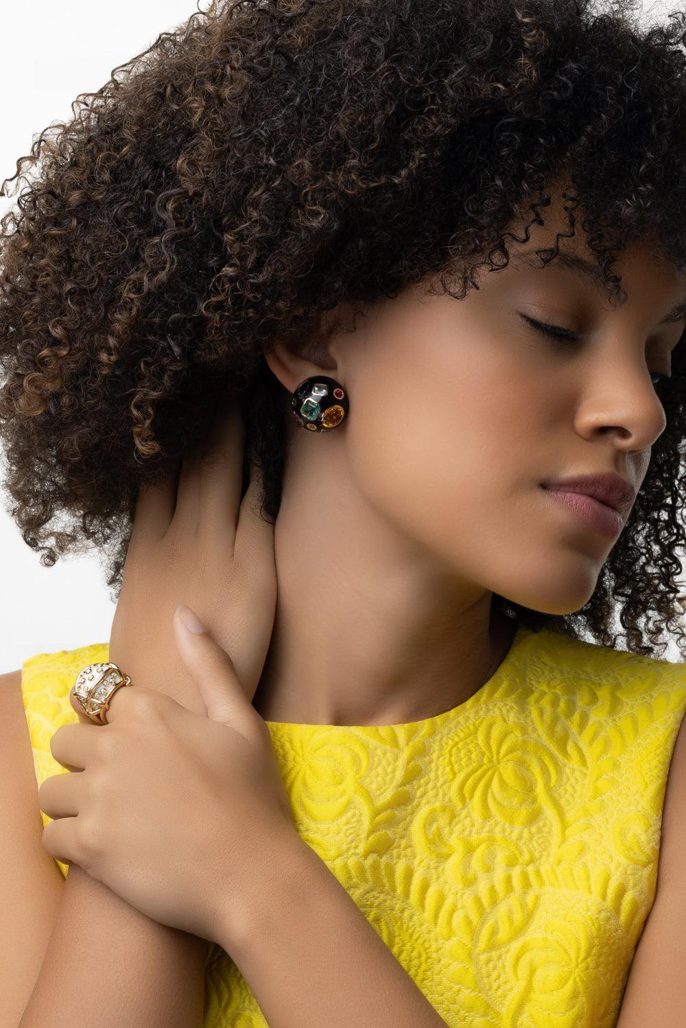 Black Fulco Earrings-YELLOW GOLD-JEWELRYFINE JEWELEARRING-VERDURA