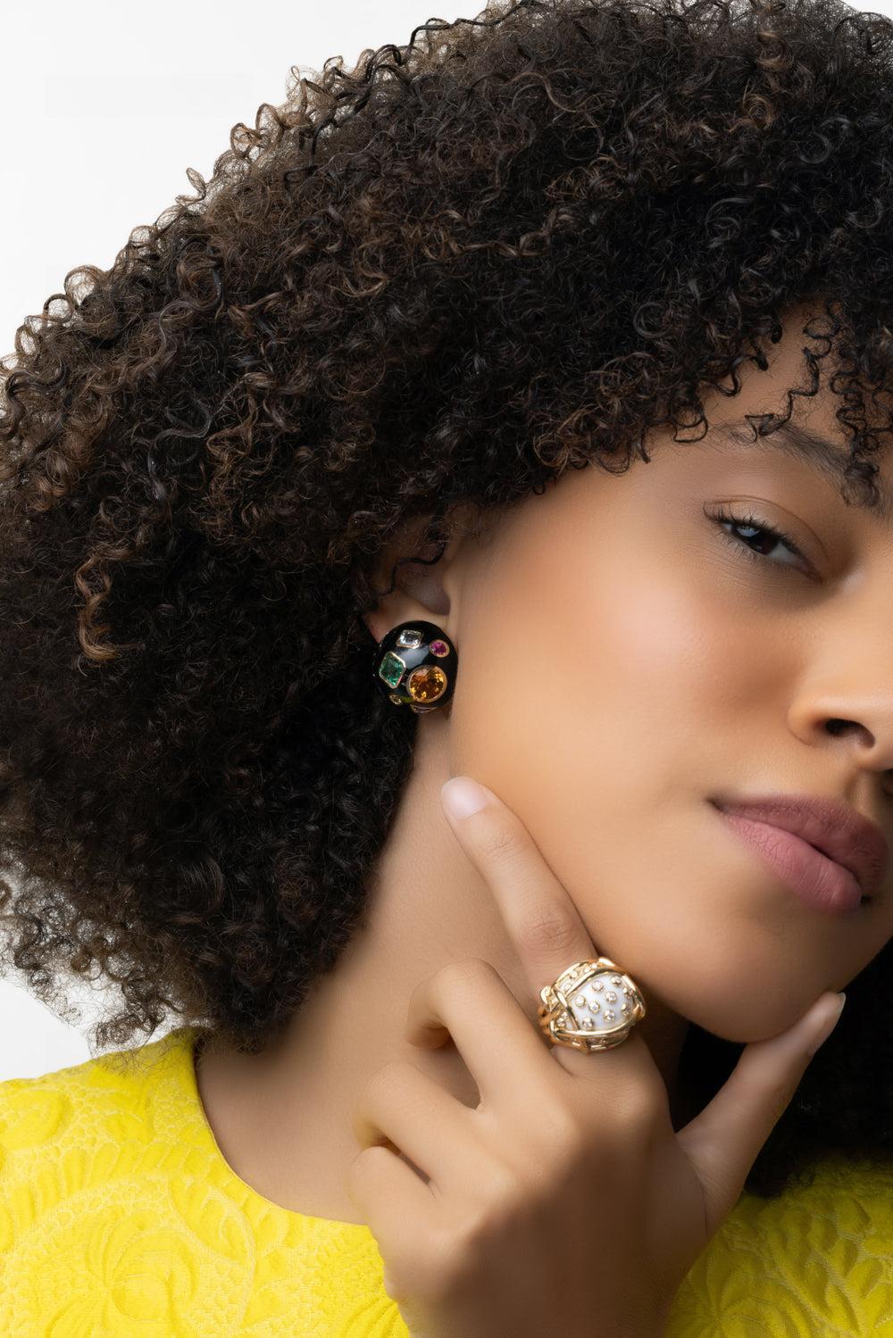 Black Fulco Earrings-YELLOW GOLD-JEWELRYFINE JEWELEARRING-VERDURA