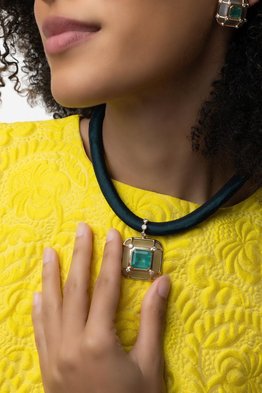 Emerald Crystal Necklace-YELLOW GOLD-JEWELRYFINE JEWELNECKLACE O-DENISE CASSOU