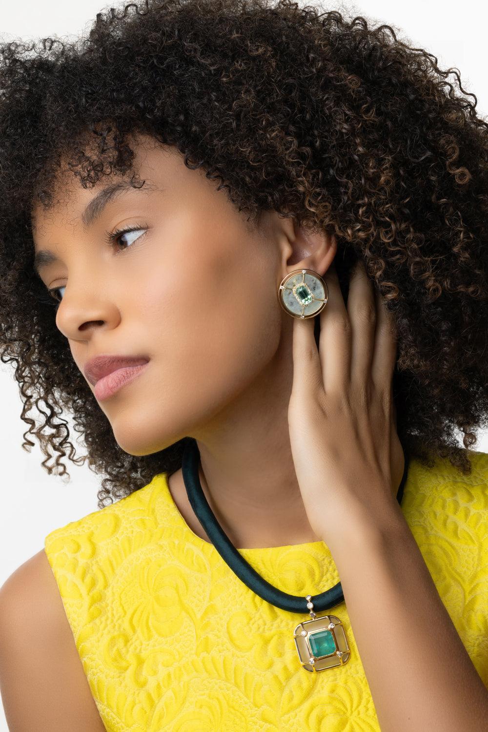 Tourmaline Sphere Earrings-YELLOW GOLD-JEWELRYFINE JEWELEARRING-DENISE CASSOU