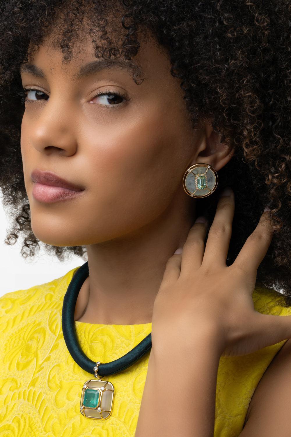 Tourmaline Sphere Earrings-YELLOW GOLD-JEWELRYFINE JEWELEARRING-DENISE CASSOU