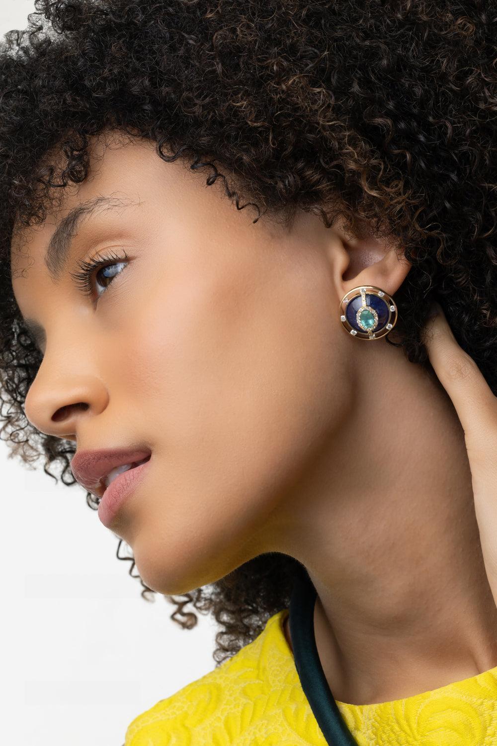 Tanzanite Diamond Earrings-YELLOW GOLD-JEWELRYFINE JEWELEARRING-DENISE CASSOU