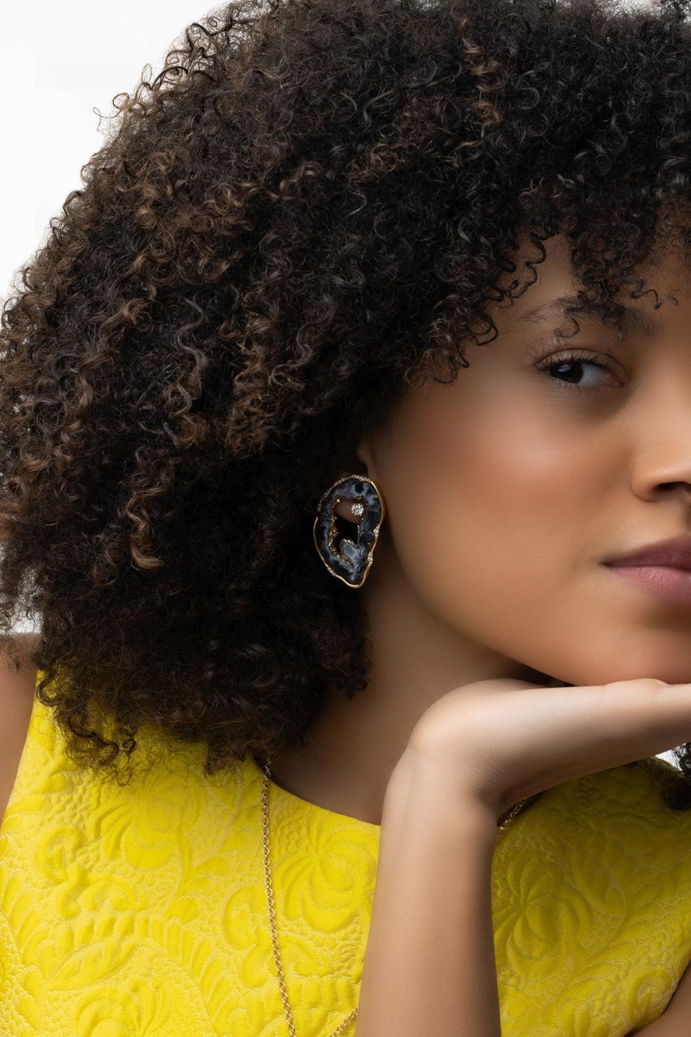 Agate Slice Earrings-YELLOW GOLD-JEWELRYFINE JEWELEARRING-DENISE CASSOU