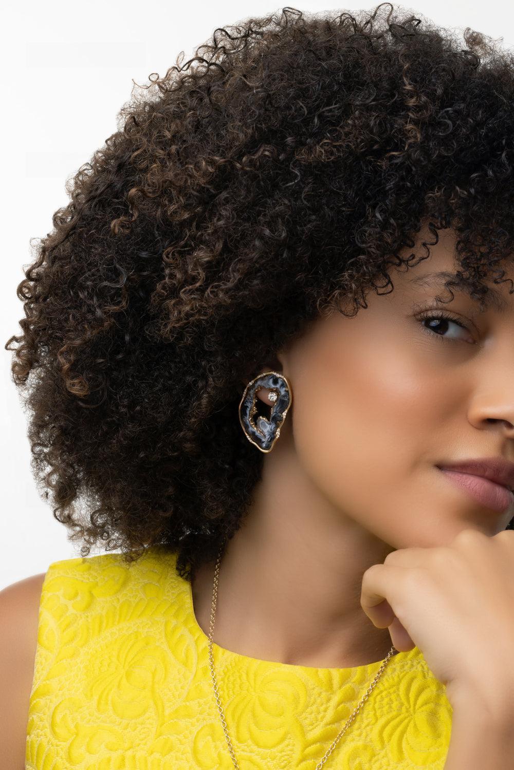 Agate Slice Earrings-YELLOW GOLD-JEWELRYFINE JEWELEARRING-DENISE CASSOU