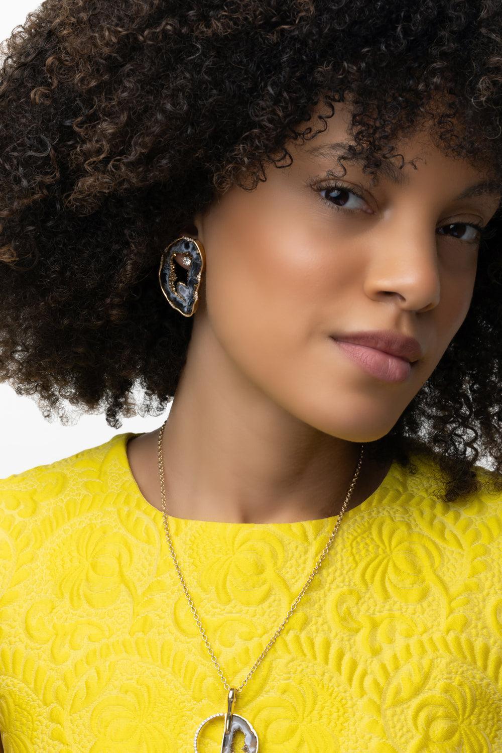 Agate Slice Earrings-YELLOW GOLD-JEWELRYFINE JEWELEARRING-DENISE CASSOU