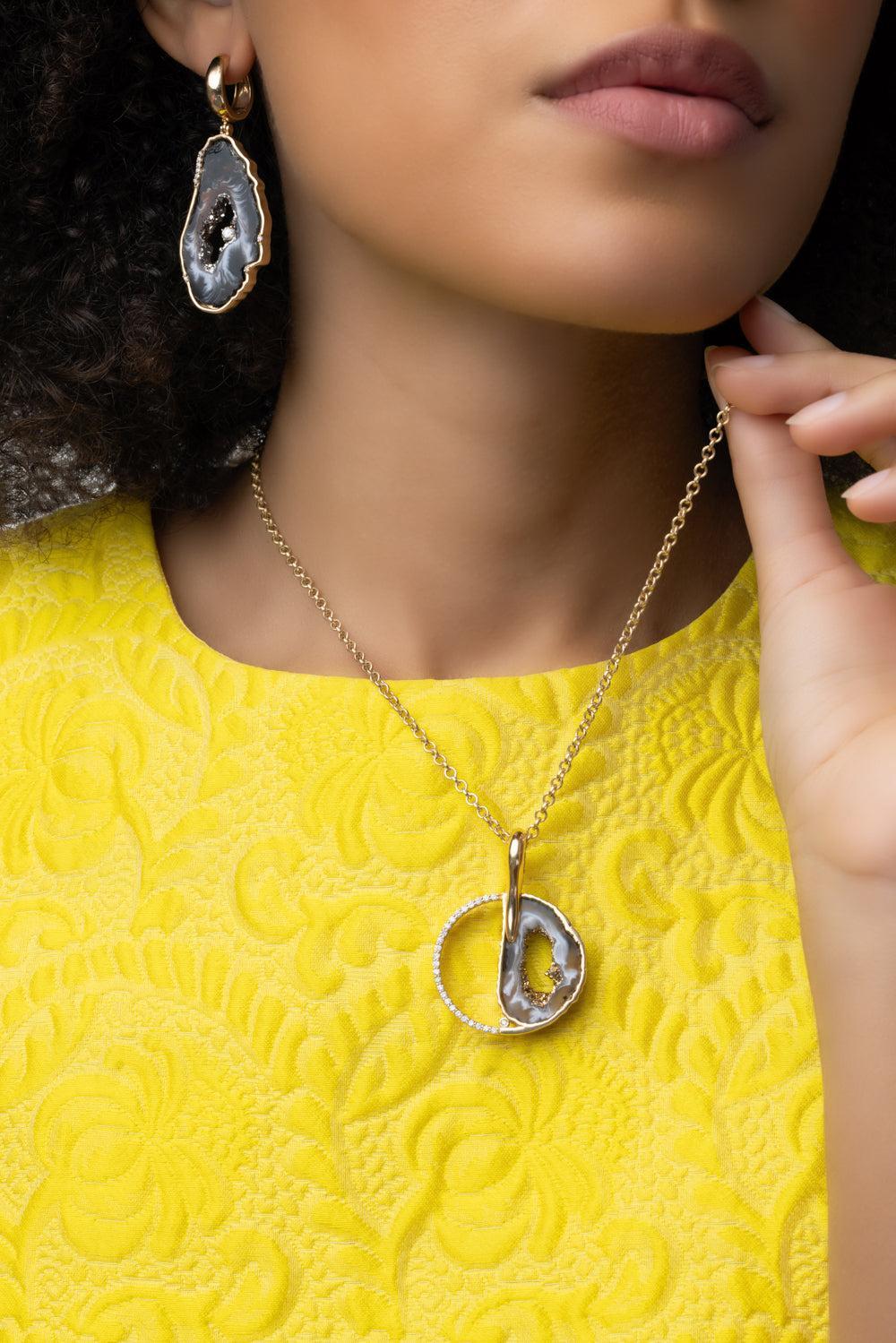 Agate Slice Pendant-YELLOW GOLD-JEWELRYFINE JEWELPENDANT-DENISE CASSOU