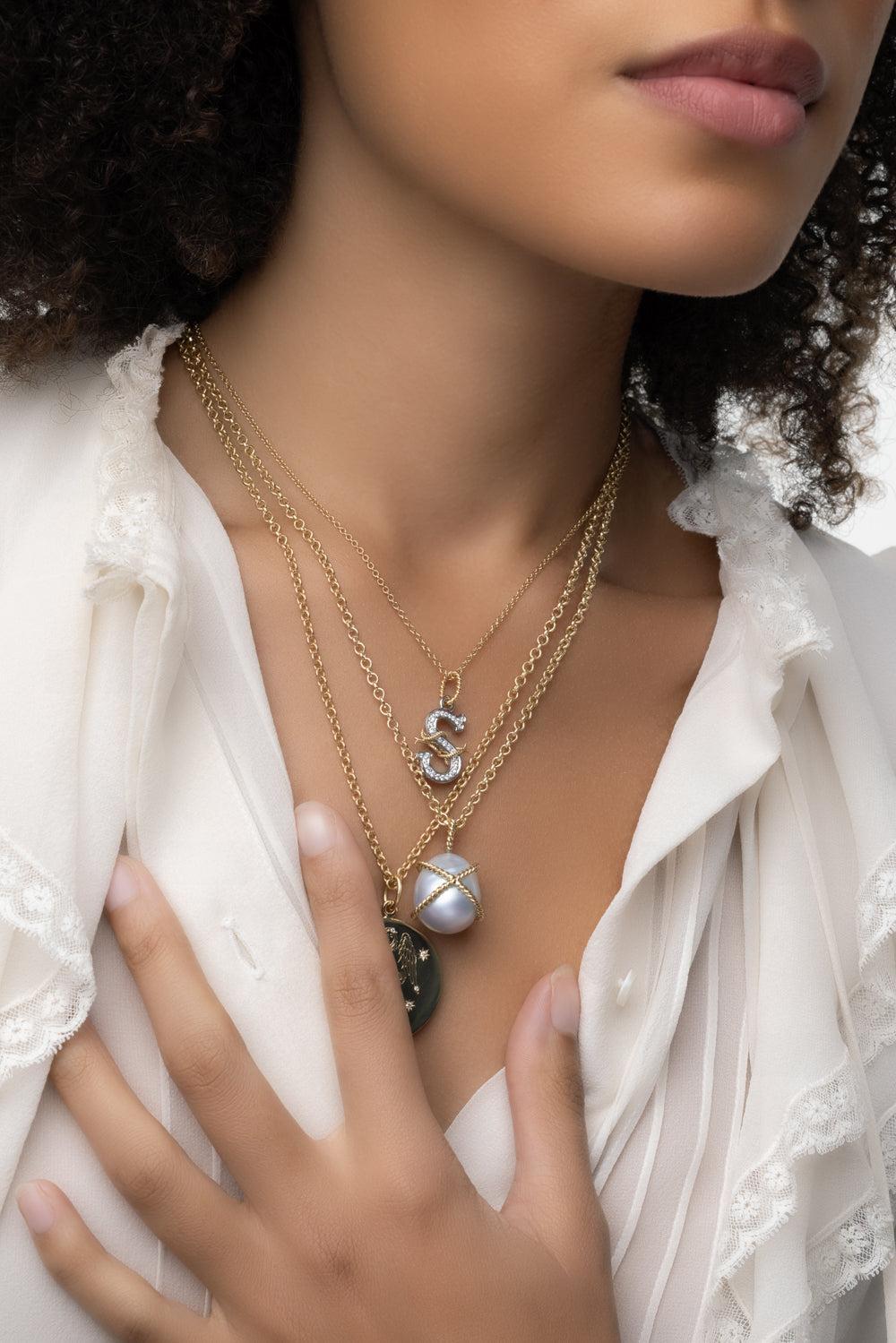 S Pendant Necklace-PLATINUM-16-JEWELRYFINE JEWELNECKLACE O-VERDURA