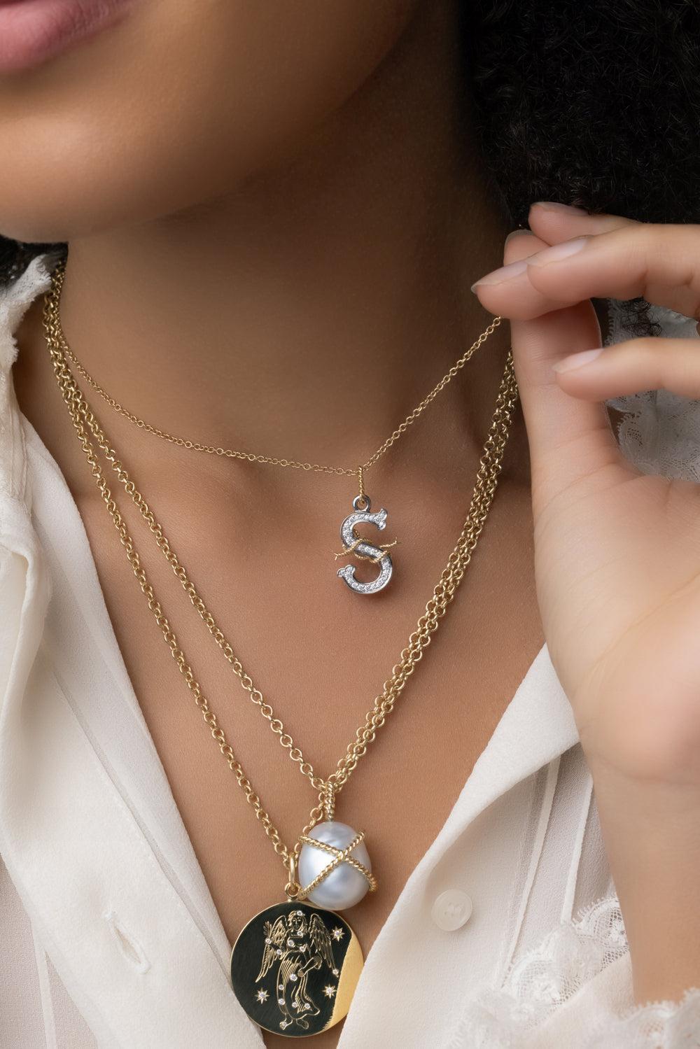 S Pendant Necklace-PLATINUM-16-JEWELRYFINE JEWELNECKLACE O-VERDURA