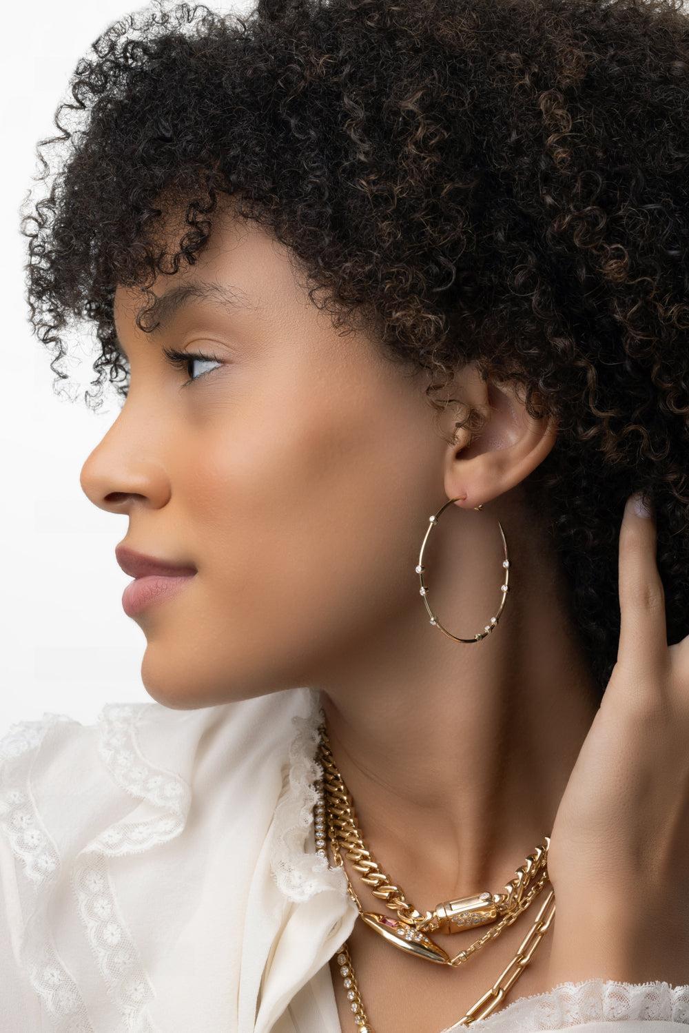 Diamond Float Hoop Earrings-YELLOW GOLD-JEWELRYFINE JEWELEARRING-UNIFORM OBJECT