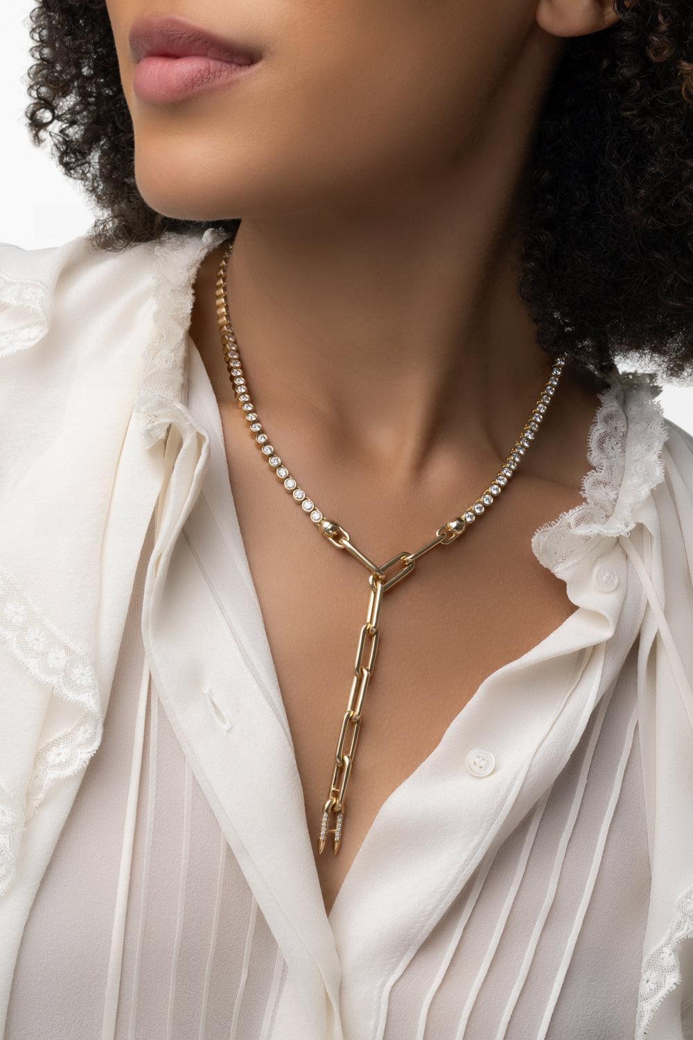 Diamond Tennis Necklace-YELLOW GOLD-JEWELRYFINE JEWELNECKLACE O-UNIFORM OBJECT