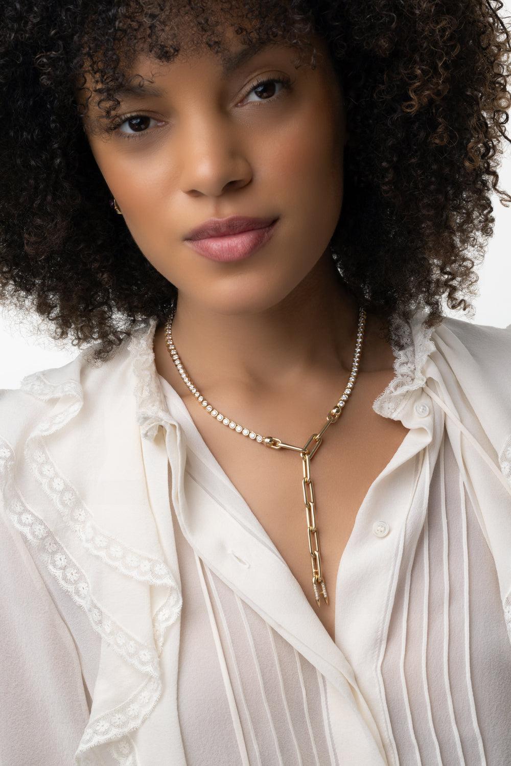 Diamond Tennis Necklace-YELLOW GOLD-JEWELRYFINE JEWELNECKLACE O-UNIFORM OBJECT