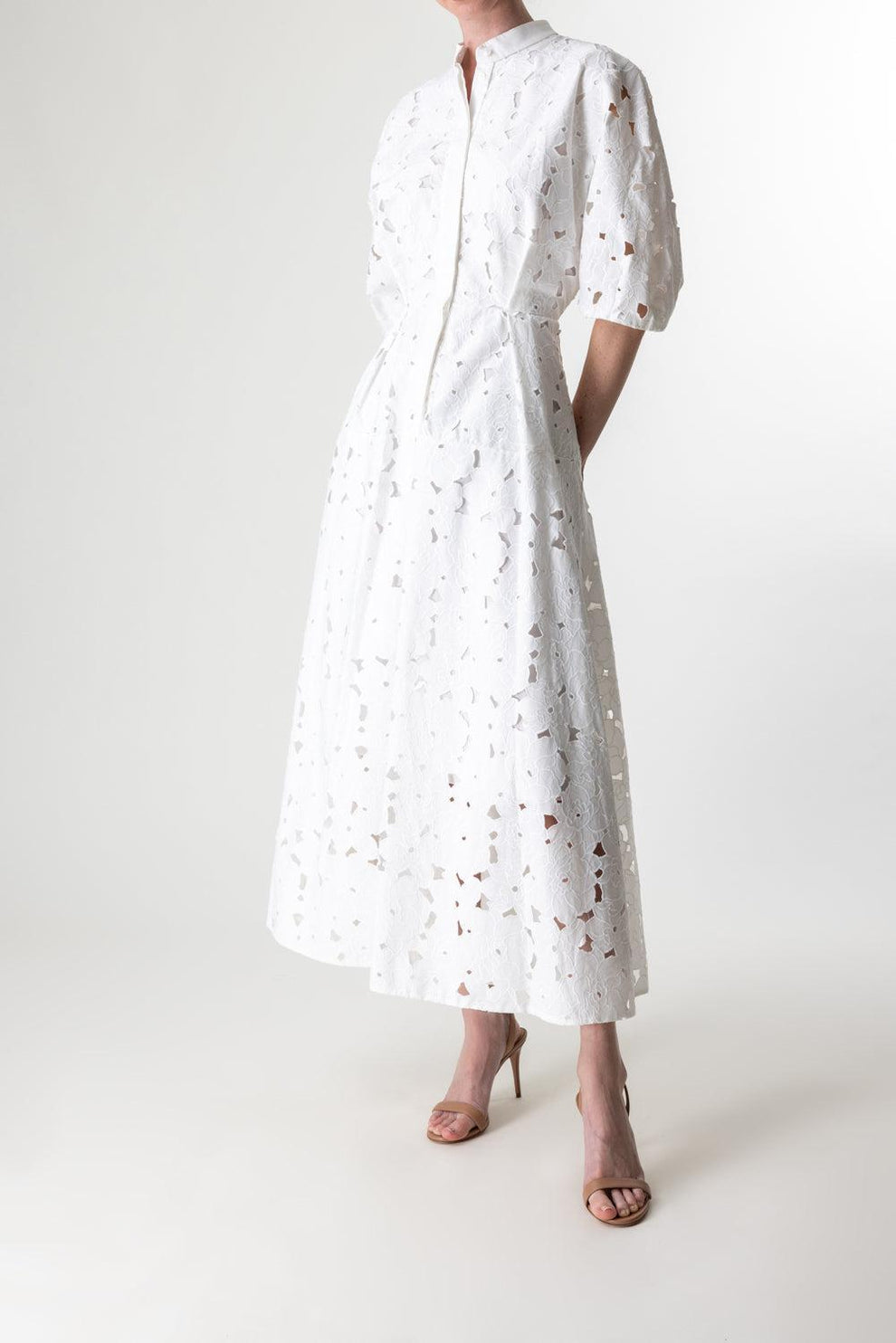 midi shirt dress short sleeve ERDEM: Short Sleeve Midi Shirt Dress