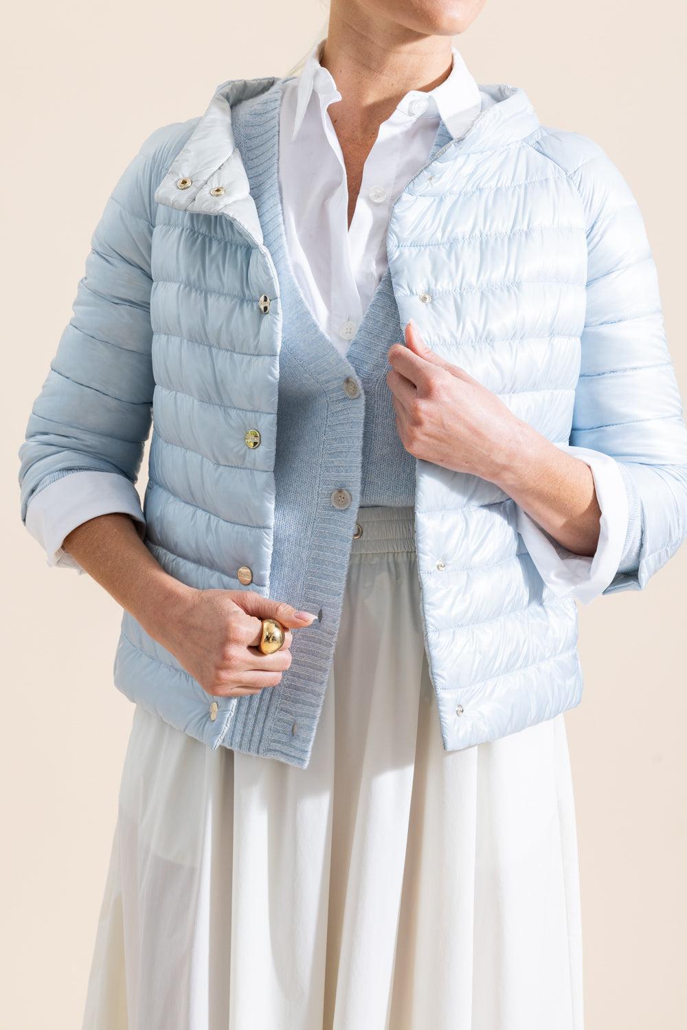 Three Quarter Sleeve Ultralight Reversible Jacket - Light Blue Ice-BLUE-38-CLOTHINGJACKETCASUAL-HERNO