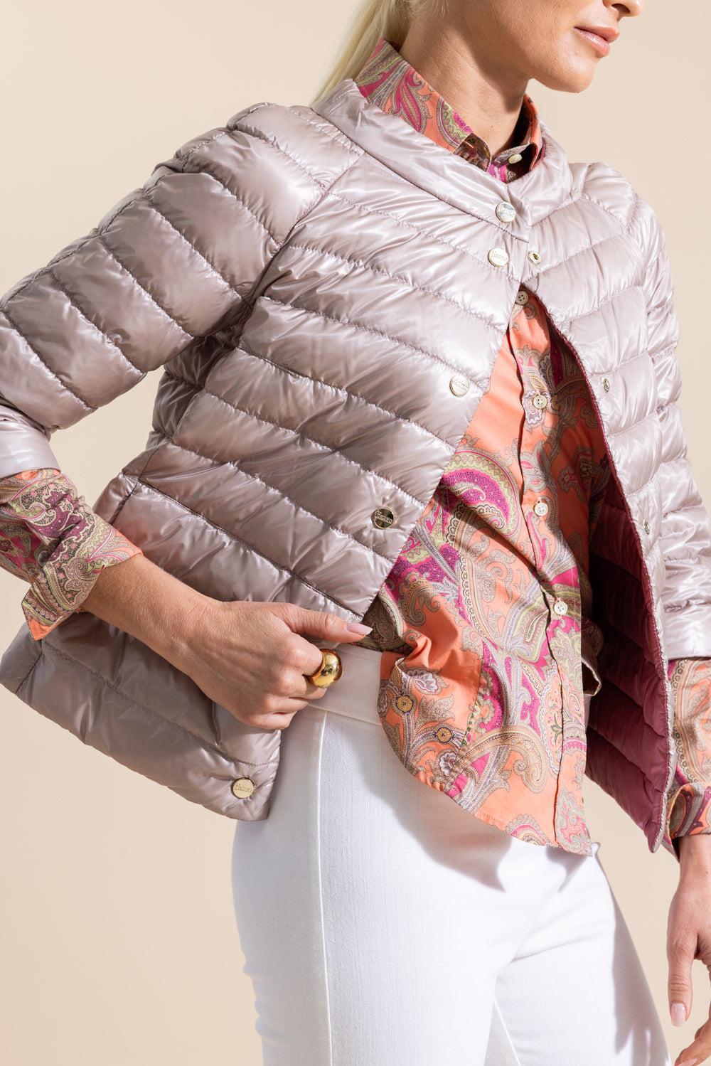 Three Quarter Ultralight Sleeve Reversible Jacket - Light Pink Raspberry-PINK-38-CLOTHINGJACKETCASUAL-HERNO