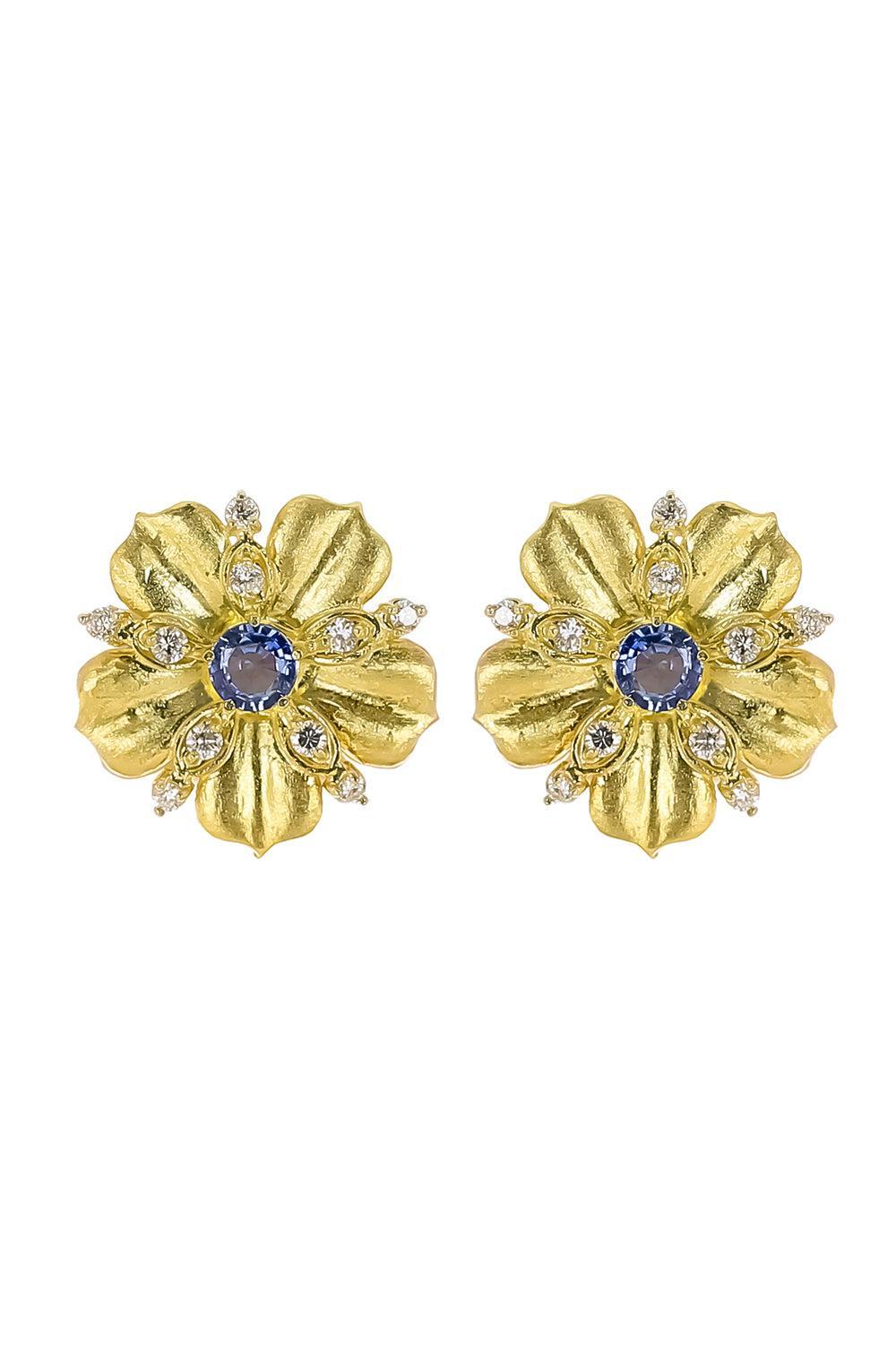 Ceylon Sapphire Diamond Jasmine Bloom Tala Earrings-YELLOW GOLD-JEWELRYFINE JEWELEARRING-TANYA FARAH