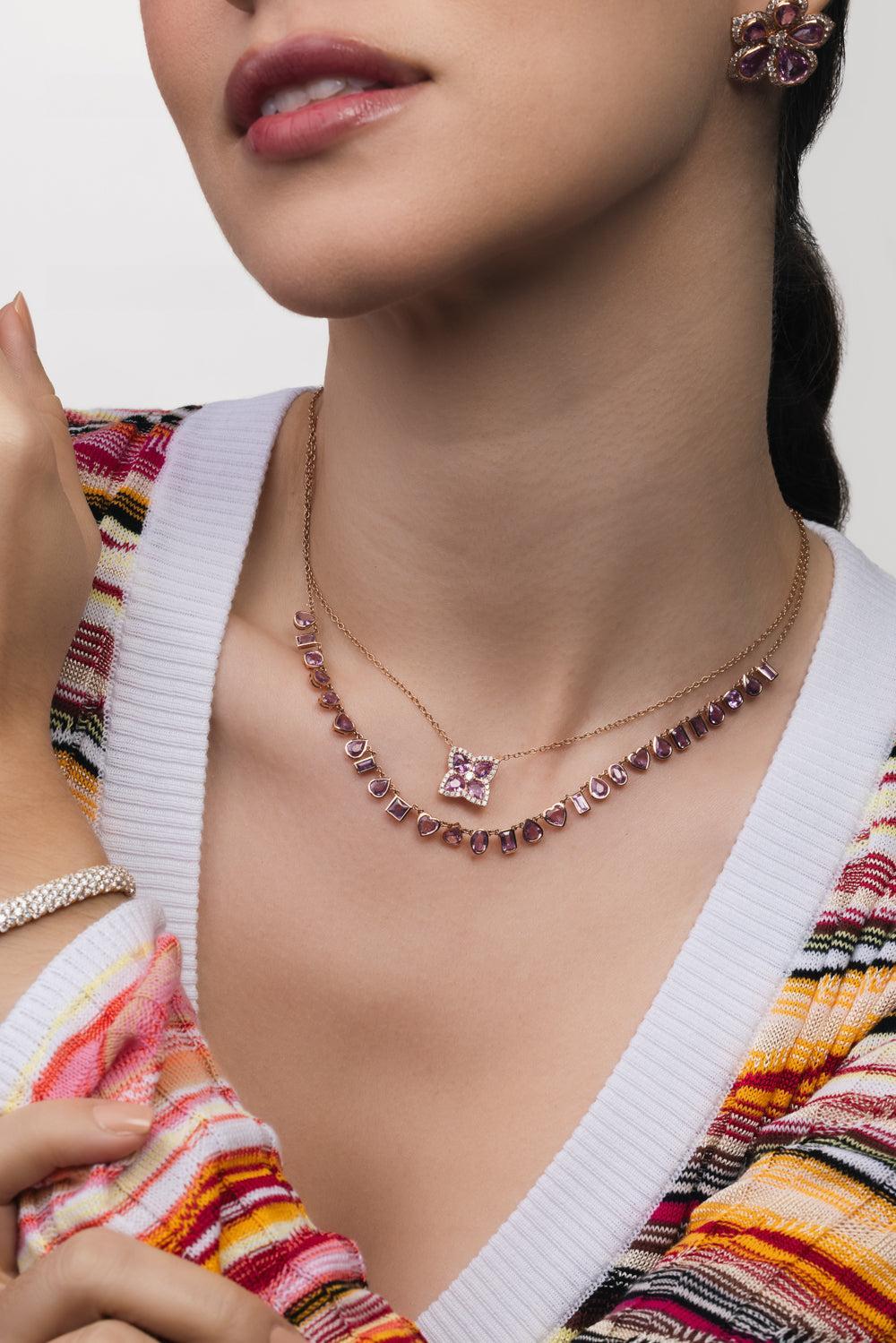 Amaryllis Pink Sapphire Necklace-ROSE GOLD-18-JEWELRYFINE JEWELNECKLACE O-RUCHI NEW YORK