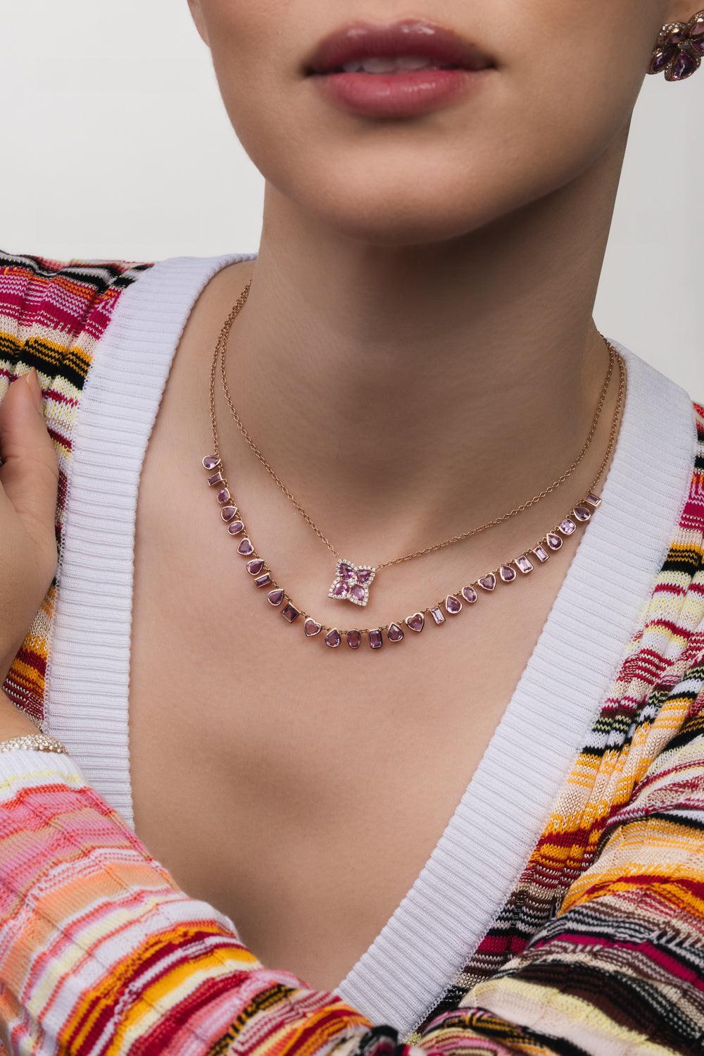 Amaryllis Pink Sapphire Necklace-ROSE GOLD-18-JEWELRYFINE JEWELNECKLACE O-RUCHI NEW YORK