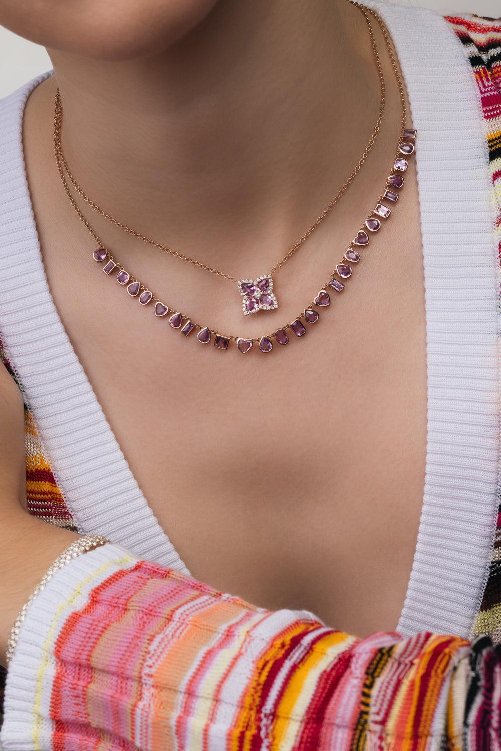 Amaryllis Pink Sapphire Necklace-ROSE GOLD-18-JEWELRYFINE JEWELNECKLACE O-RUCHI NEW YORK