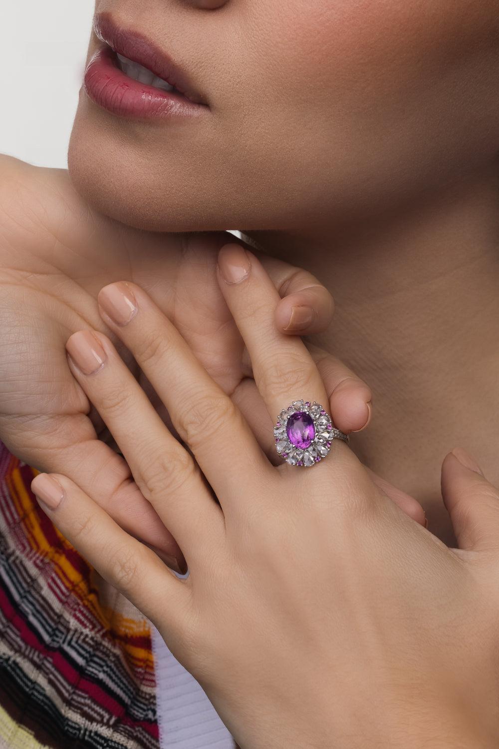 Andante Pink Sapphire Cocktail Ring-WHITE GOLD-6.5-JEWELRYFINE JEWELRING-RUCHI NEW YORK