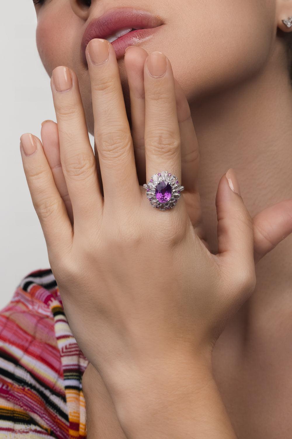 Andante Pink Sapphire Cocktail Ring-WHITE GOLD-6.5-JEWELRYFINE JEWELRING-RUCHI NEW YORK