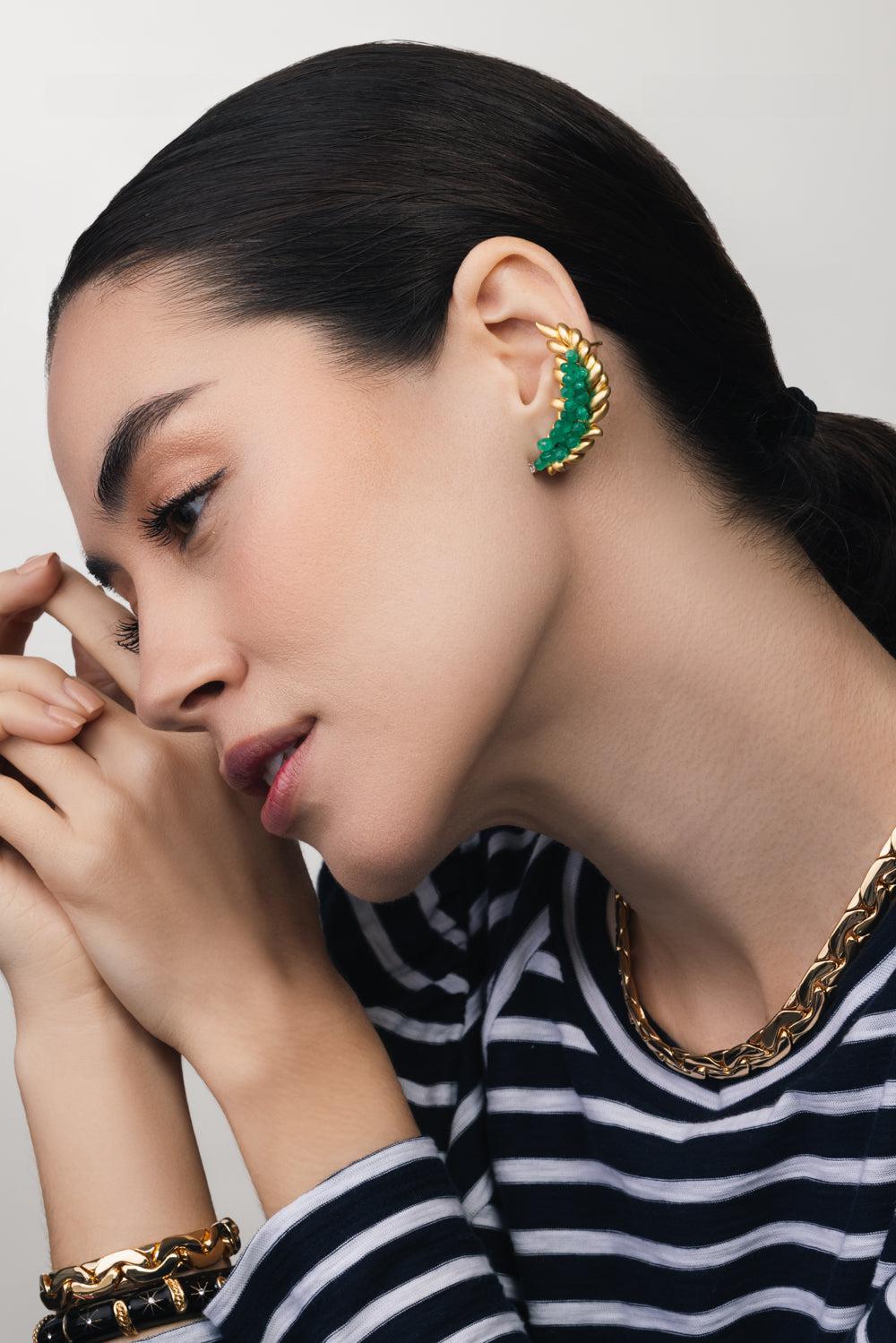 Briolette Emerald Earrings-YELLOW GOLD-JEWELRYFINE JEWELEARRING-PIRANESI