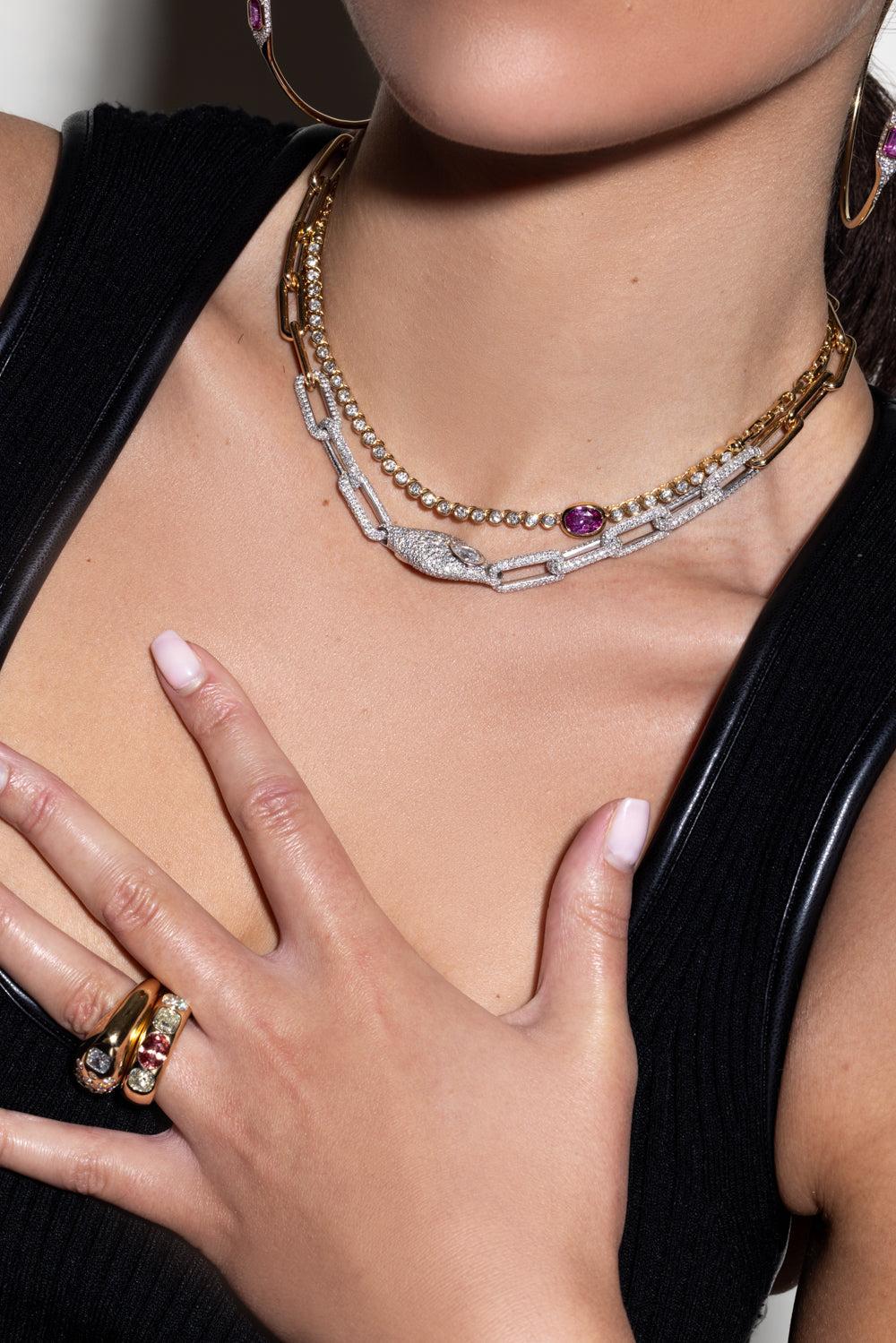 Pink Sapphire Vessel Tennis Necklace-YELLOW GOLD-JEWELRYFINE JEWELNECKLACE O-UNIFORM OBJECT
