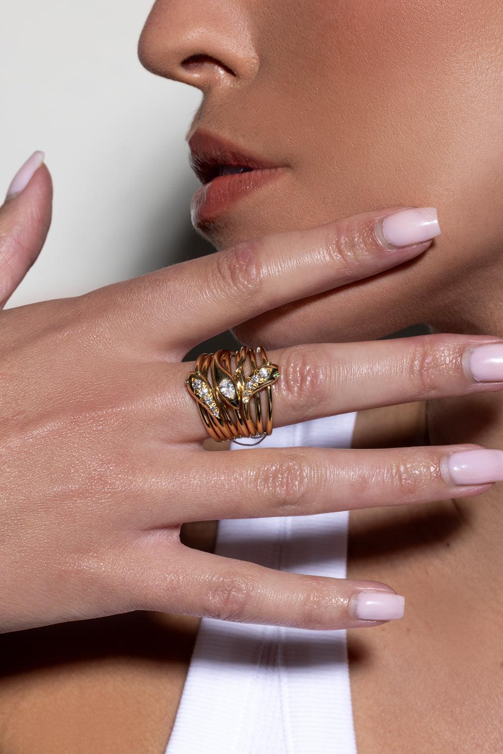 Three Headed Serpentine Ring-YELLOW GOLD-8.5-JEWELRYFINE JEWELRING-SIDNEY GARBER