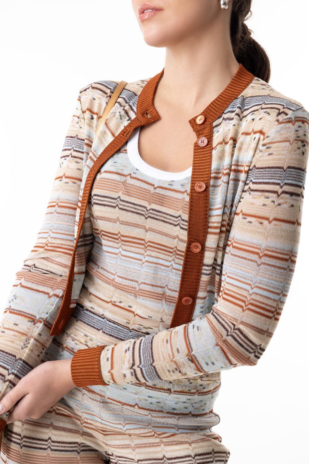 Multi Tones Button Cardigan-BRNCRGRY-40-CLOTHINGTOPCARDIGAN-MISSONI