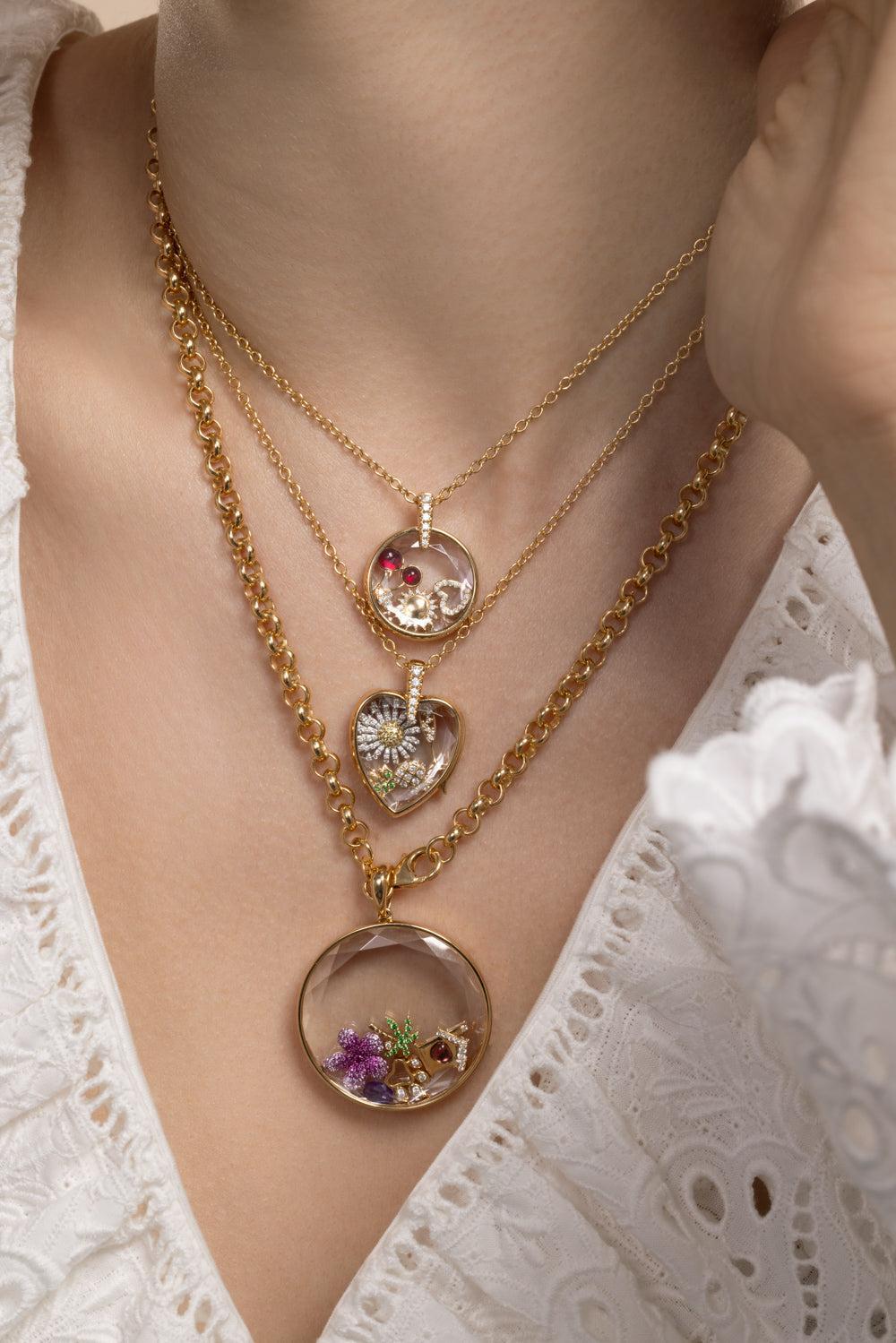 Diamond Lyra Locket Rolo Chain Necklace-YELLOW GOLD-18-JEWELRYFINE JEWELNECKLACE O-LOQUET