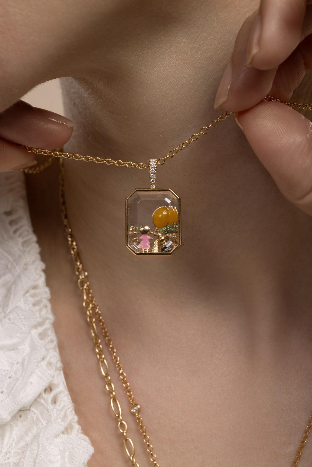 Diamond Baguette Rolo Chain Locket-YELLOW GOLD-18-JEWELRYFINE JEWELNECKLACE O-LOQUET