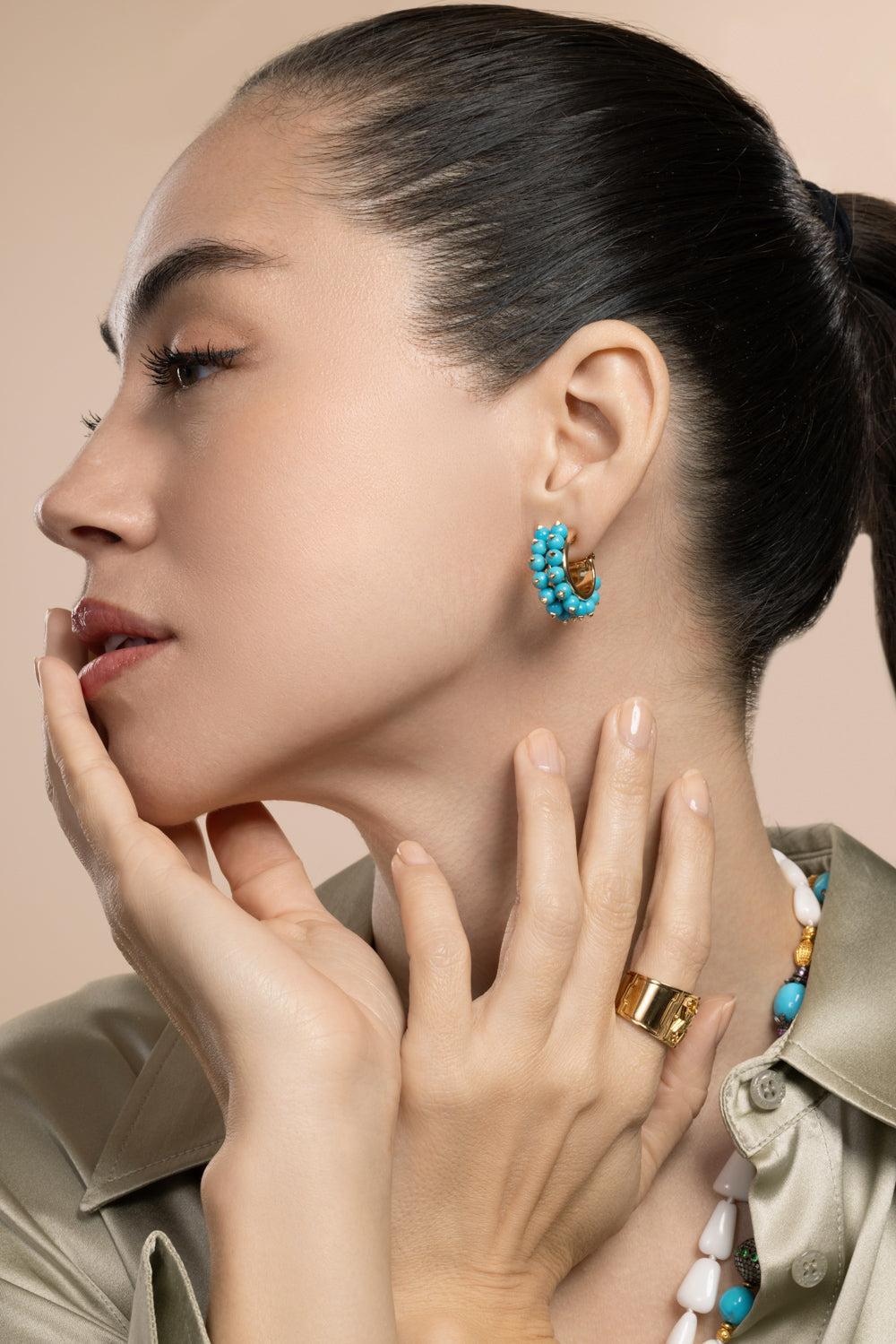 Turquoise Hoop Earrings-YELLOW GOLD-JEWELRYFINE JEWELEARRING-VERDURA