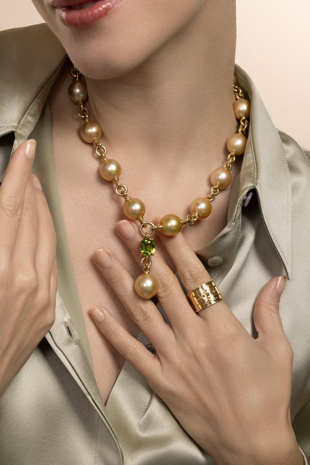 Peridot Tsavorite Garnet Pearl Y Necklace-YELLOW GOLD-JEWELRYFINE JEWELNECKLACE O-VERDURA