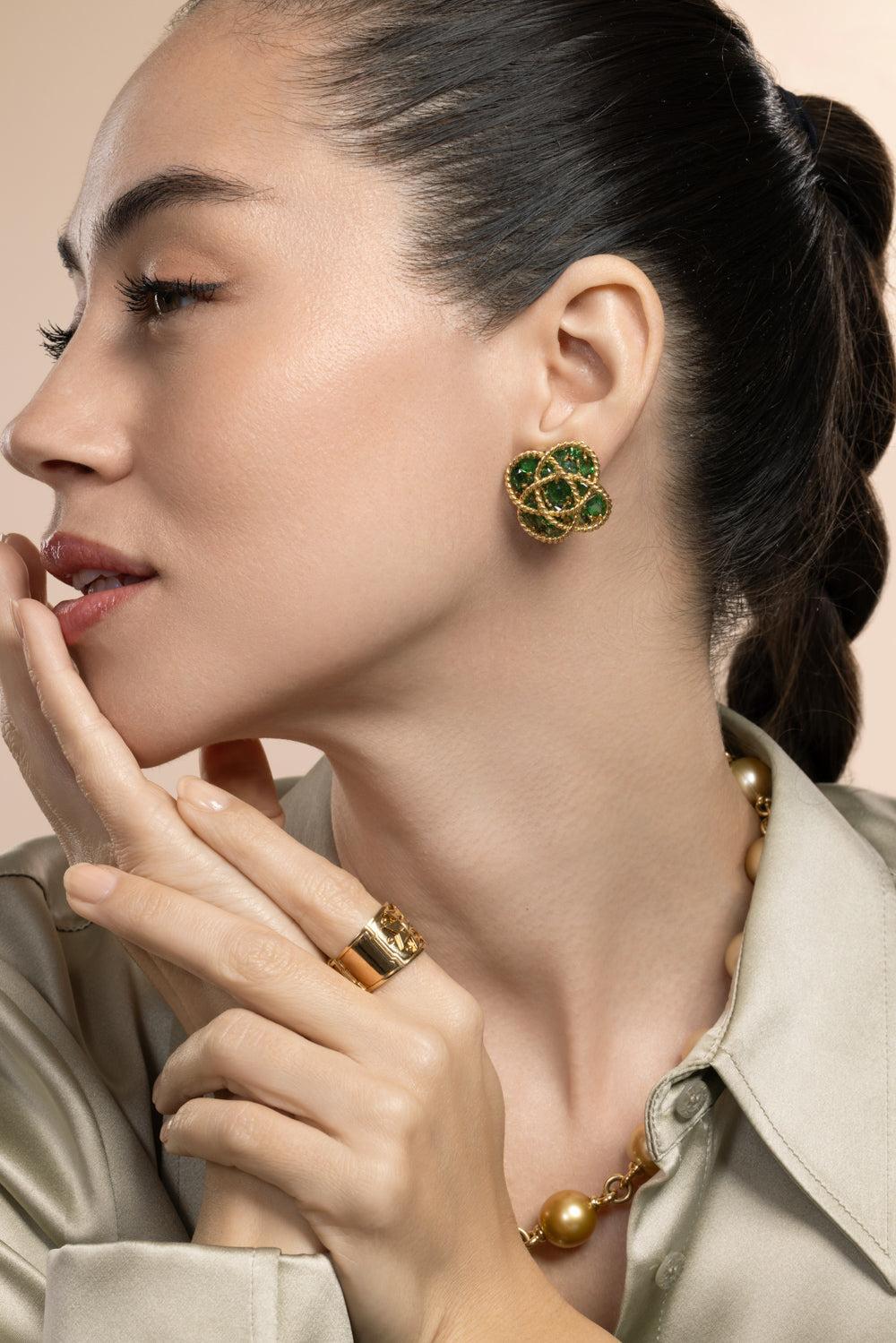 Tsavorite Garnet Quatrefoil Earrings-YELLOW GOLD-JEWELRYFINE JEWELEARRING-VERDURA