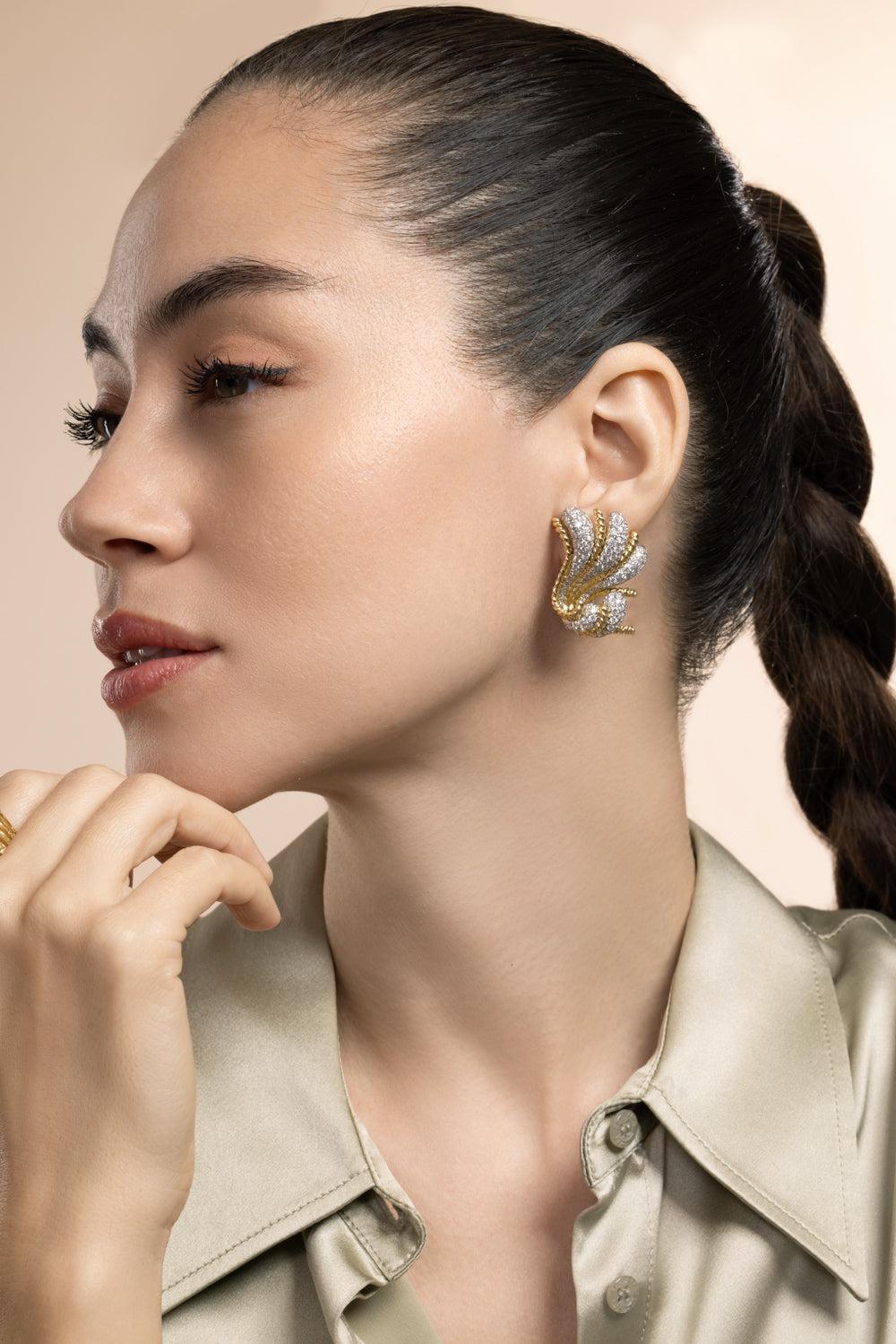 Diamond Fan Earrings-YELLOW GOLD-JEWELRYFINE JEWELEARRING-VERDURA