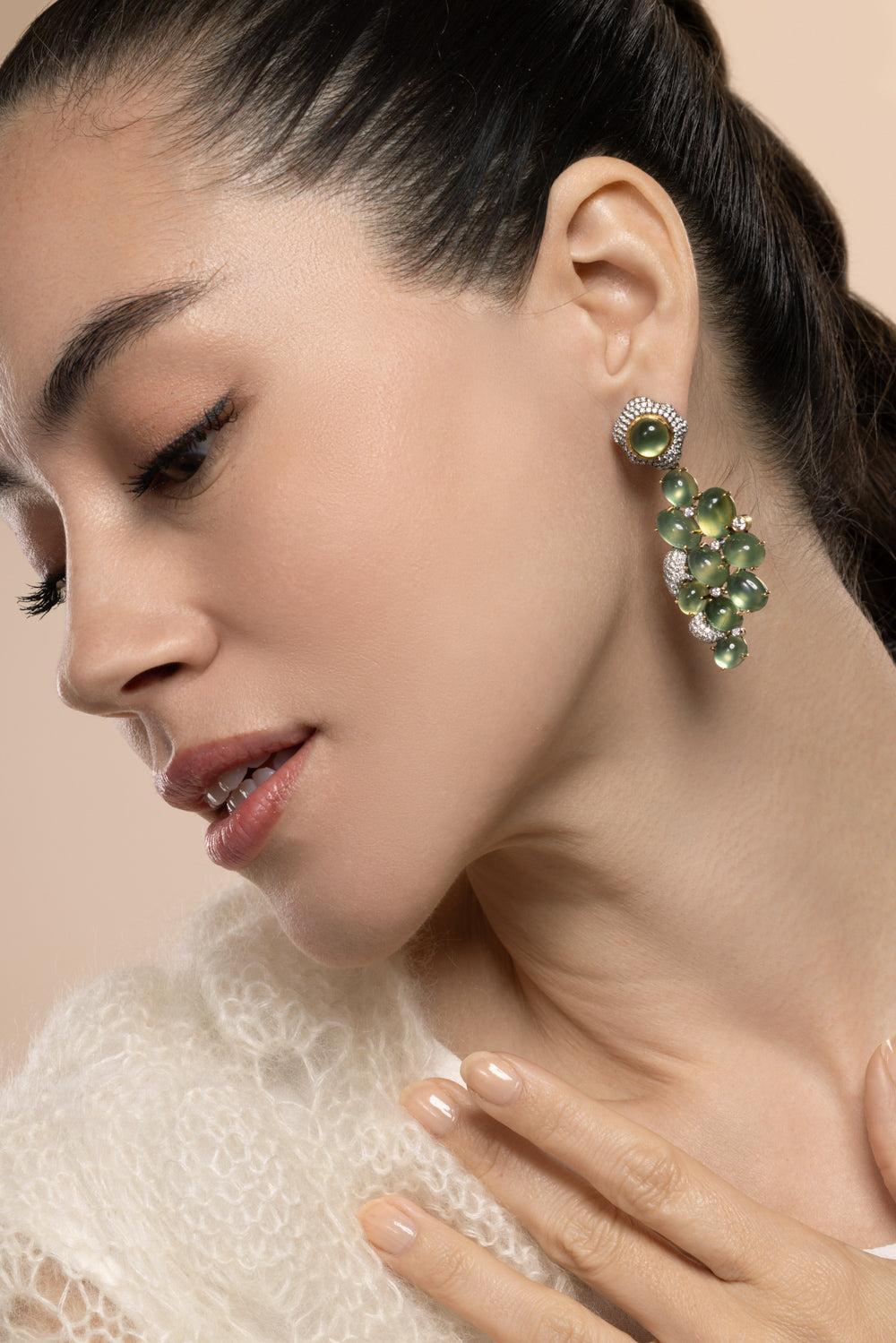 Prehnite Diamond Earrings-YELLOW GOLD-JEWELRYFINE JEWELEARRING-VICTOR VELYAN