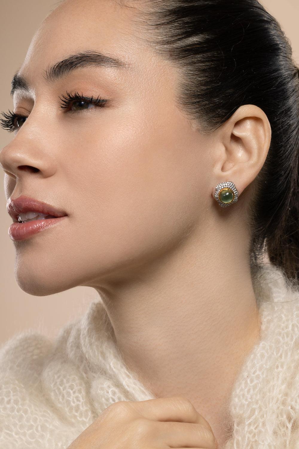 Prehnite Diamond Earrings-YELLOW GOLD-JEWELRYFINE JEWELEARRING-VICTOR VELYAN
