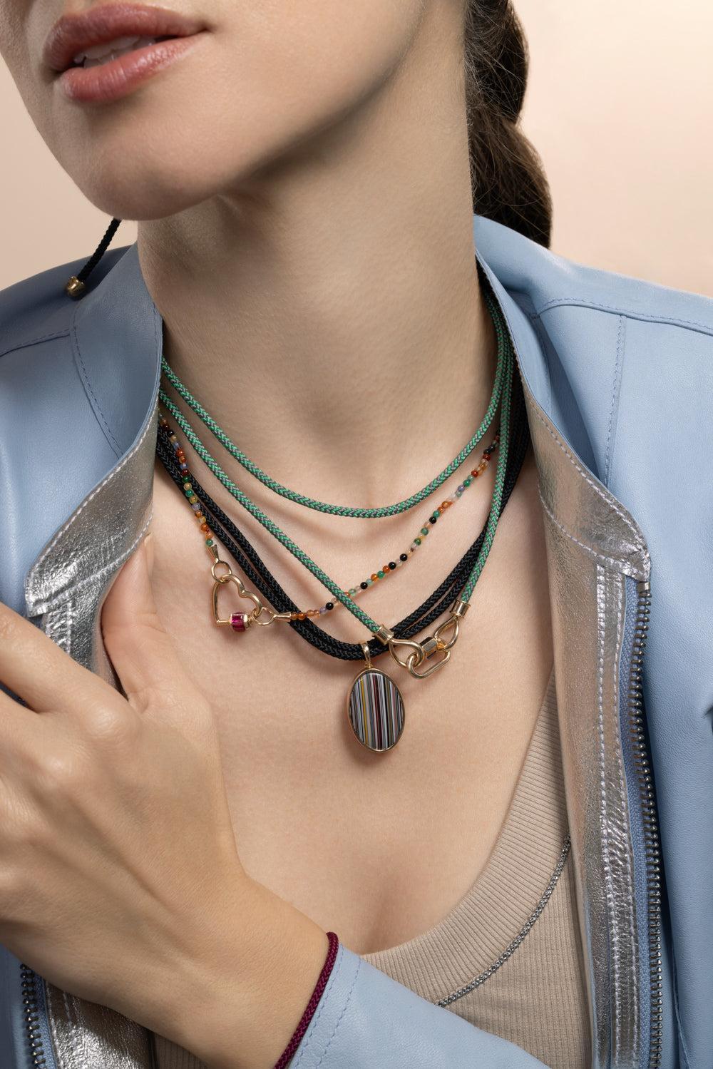 Fordite Large Oval Charm-YELLOW GOLD-JEWELRYFINE JEWELPENDANT-MARLA AARON