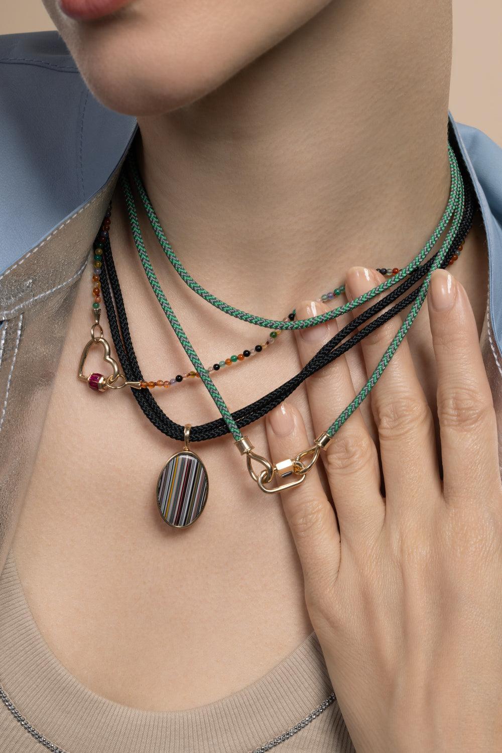 Fordite Large Oval Charm-YELLOW GOLD-JEWELRYFINE JEWELPENDANT-MARLA AARON